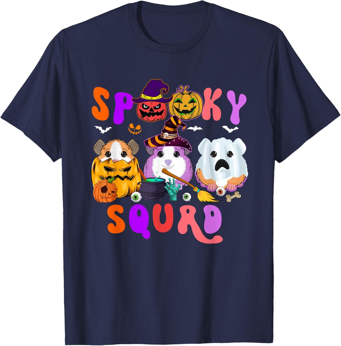 Spooky Squad Three Halloween Guinea Pigs As Witch Boo T-Shirt - T-Shirt | Navy