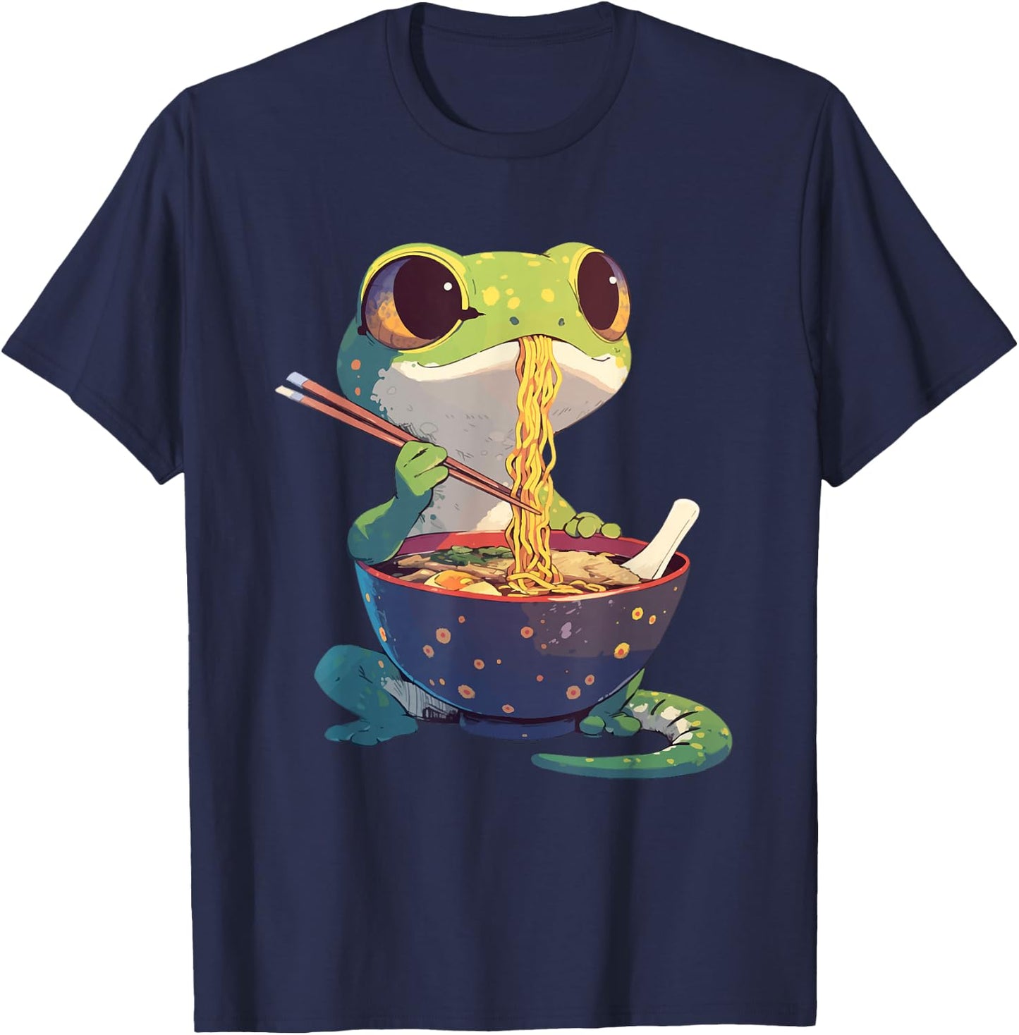 Gecko Eating Ramen Noodles Japanese Food Lizards T-Shirt - T-Shirt | Navy