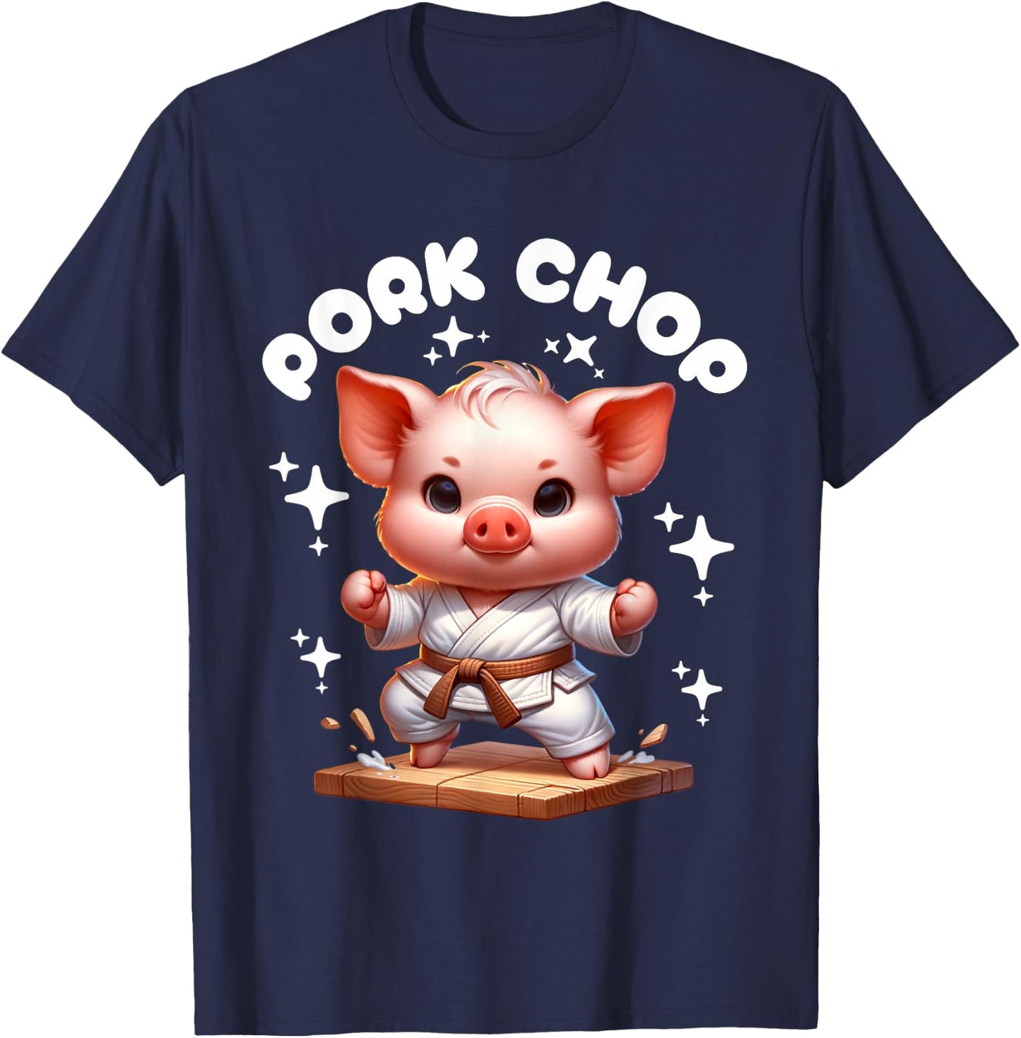Children's Karate Cute Pork Chop Funny Karate Pun Pig Martial Arts T-Shirt - T-Shirt | Navy