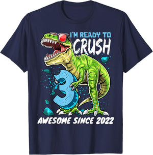 3rd Birthday T Rex Dinosaur Party Boys Rawr I'm 3 T-Shirt - T-Shirt | Navy