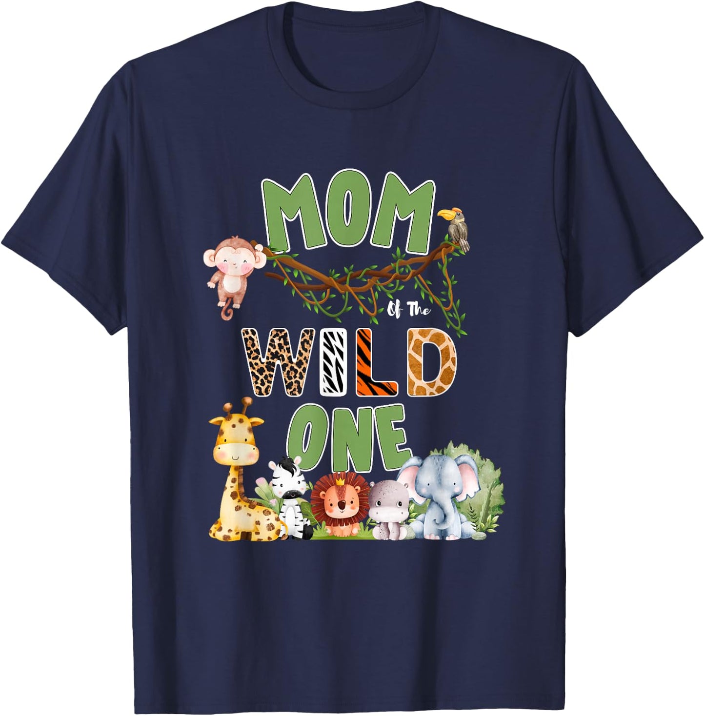 Mom of The Wild One 1st Birthday Safari Family T-Shirt - T-Shirt | Navy