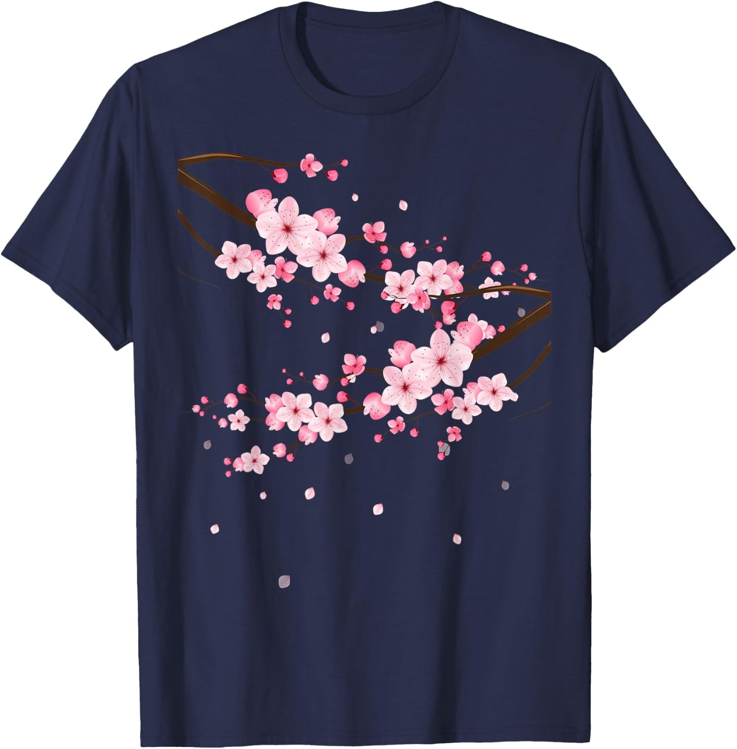 LiveHappy Damen Sakura Kirschblüten Grau Klein -Erwachsene -Kinder Klassisch Geblümt Klassische Passform Kurzarm Rundhals Imported Polyester 100% Baumwolle, Polyester Alle Count 1 T-Shirt - T-Shirt | Navy
