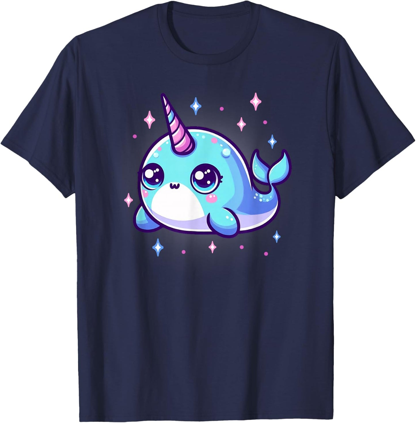Cute Kawaii Narwhal Blue Pink Anime Sea Ocean Fun T-Shirt - T-Shirt | Navy