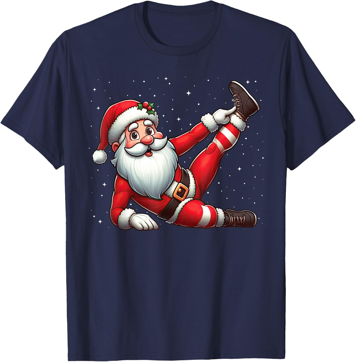 Santa Claus Exercise Gym Fitness Training Christmas Snow , Black, S T-Shirt - T-Shirt | Navy