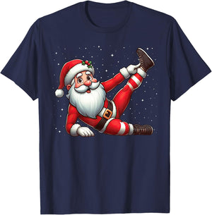 Santa Claus Exercise Gym Fitness Training Christmas Snow , Black, S T-Shirt - T-Shirt | Navy