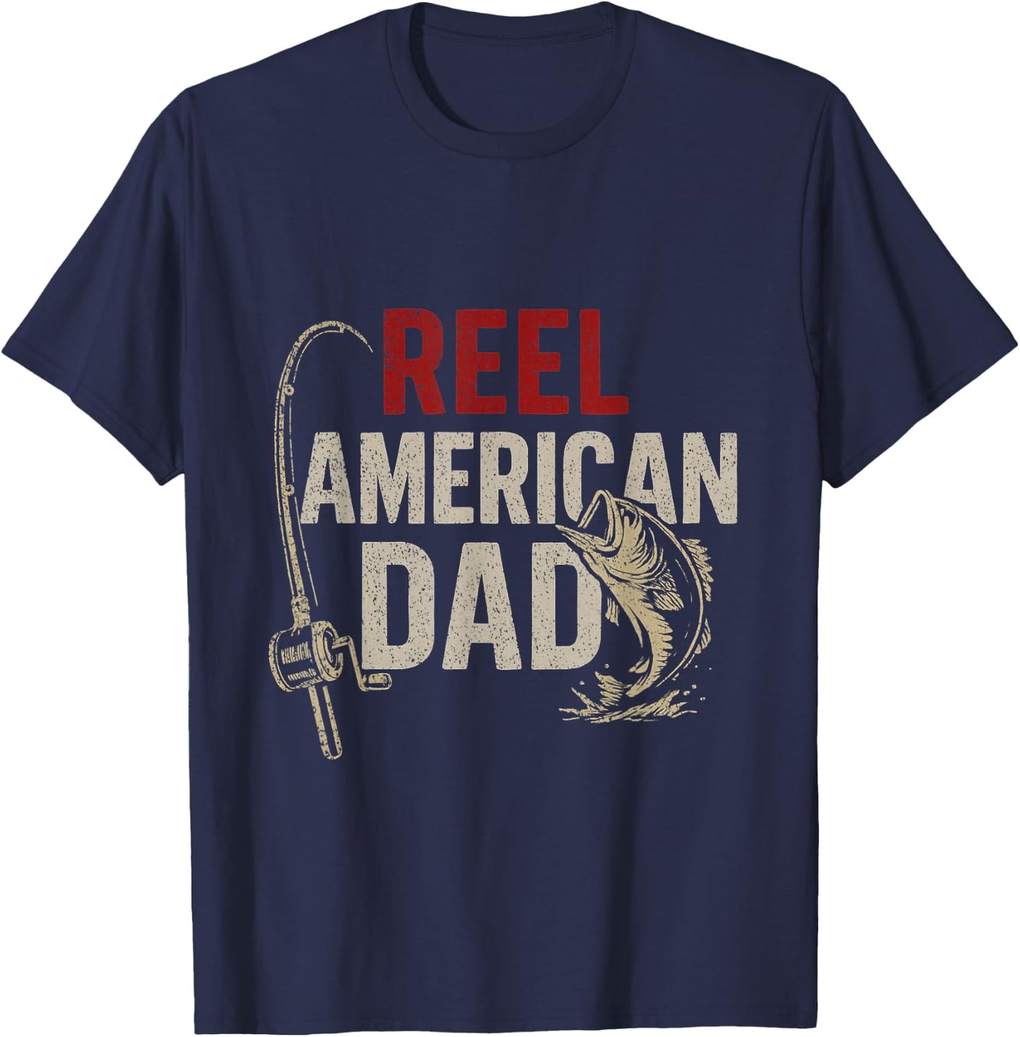 Funny Fisherman Vintage Reel American Dad T-Shirt - T-Shirt | Navy