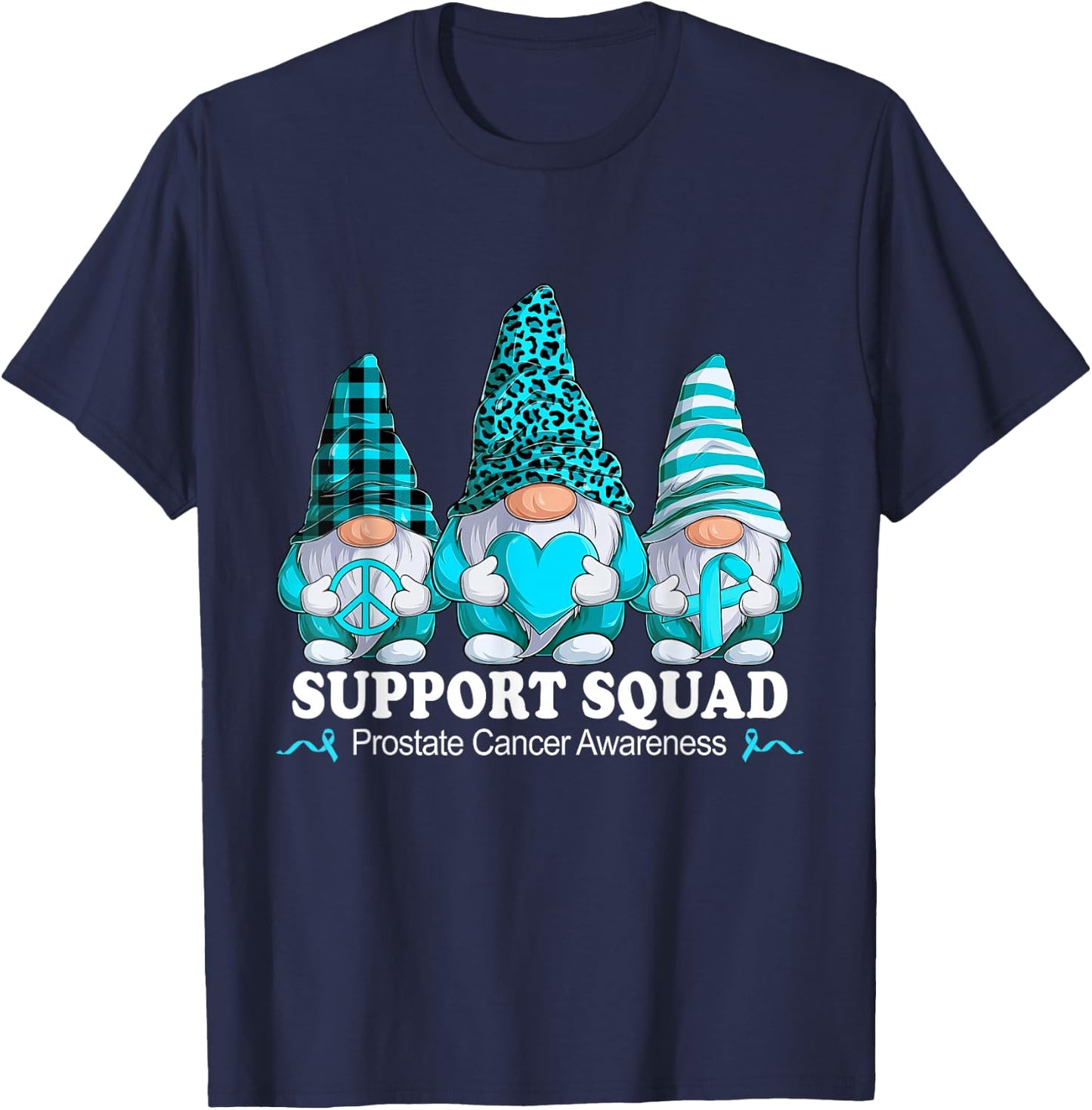 Leopard Buffalo Plaid Gnome Support Squad Prostate Cancer T-Shirt - T-Shirt | Navy