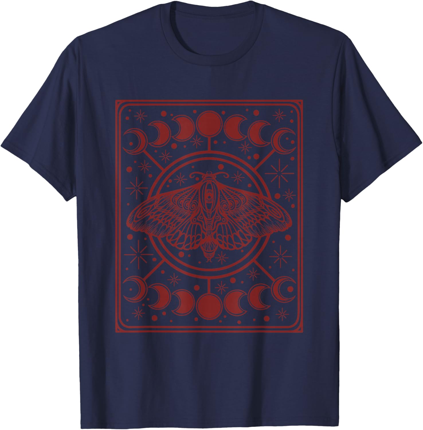 Tarot Card Witchcraft Y2K Mall Gothic Moth Moon Phases , black T-Shirt - T-Shirt | Navy