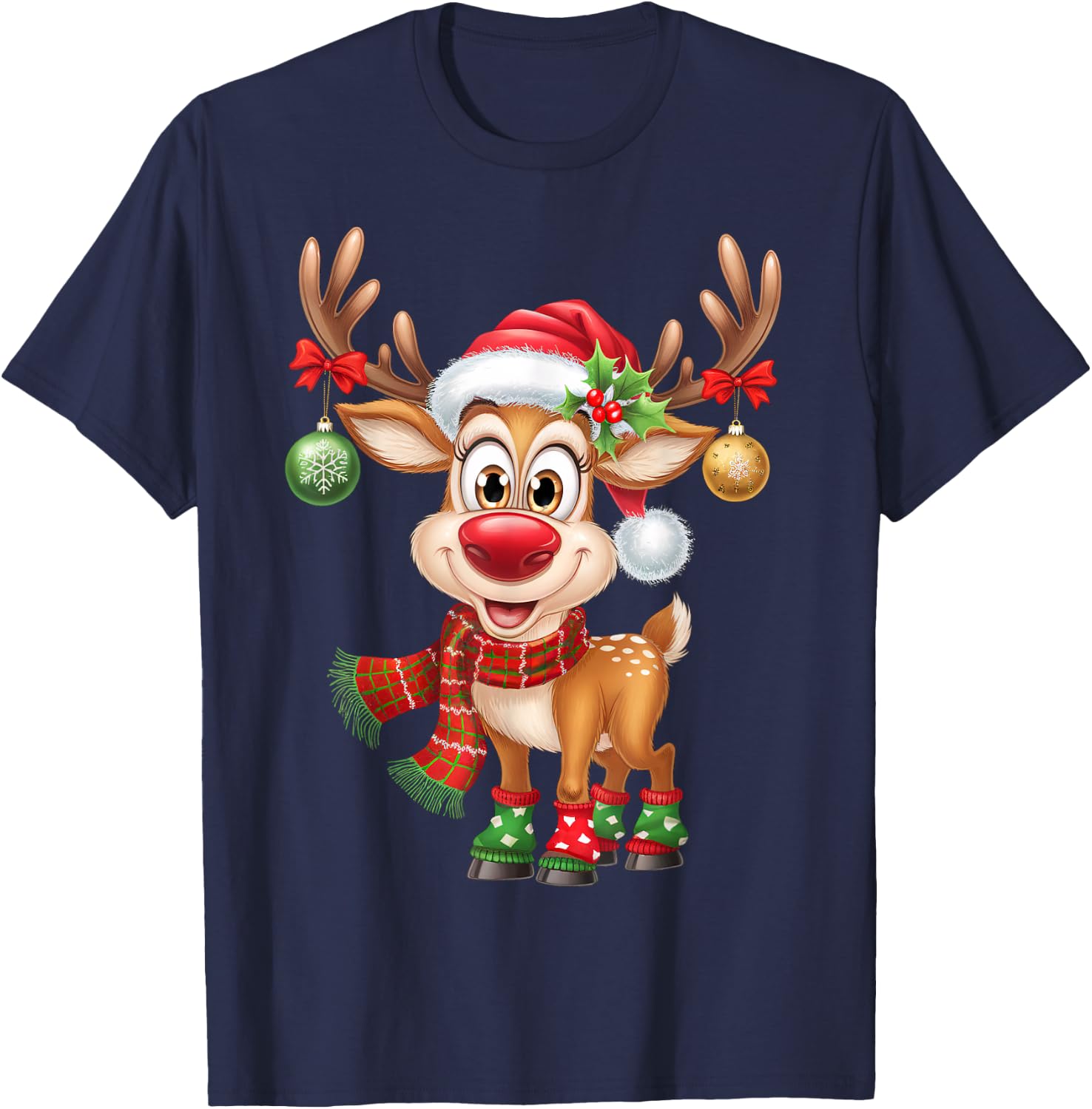 Christmas Reindeer Rudolph Funny Gift , black T-Shirt - T-Shirt | Navy