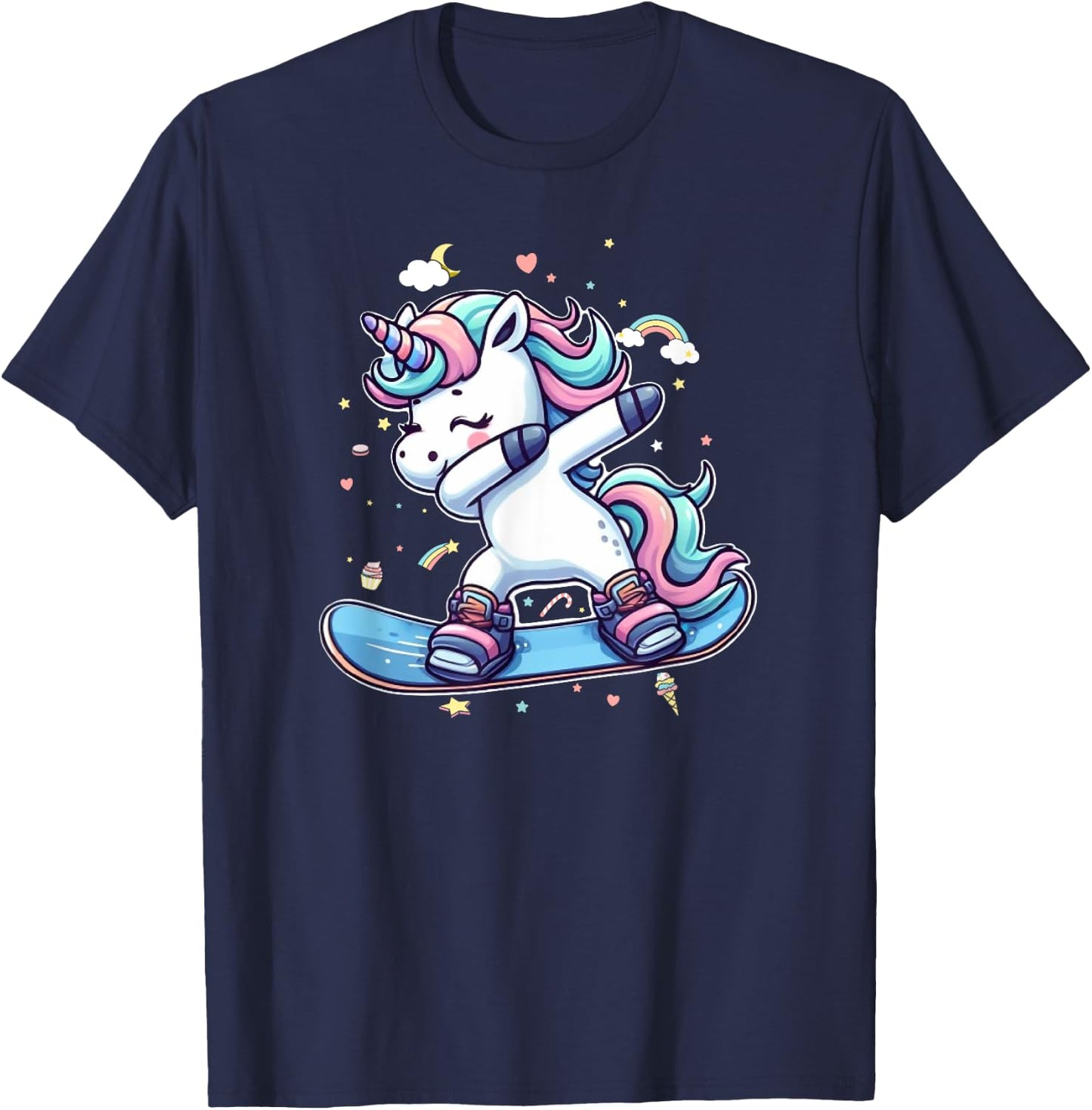 Snowboard Unicorn Lover Dabbing Snowboarder T-Shirt - T-Shirt | Navy