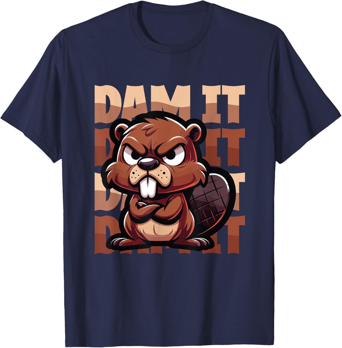 Dam It Angry Beaver Pun T-Shirt - T-Shirt | Navy