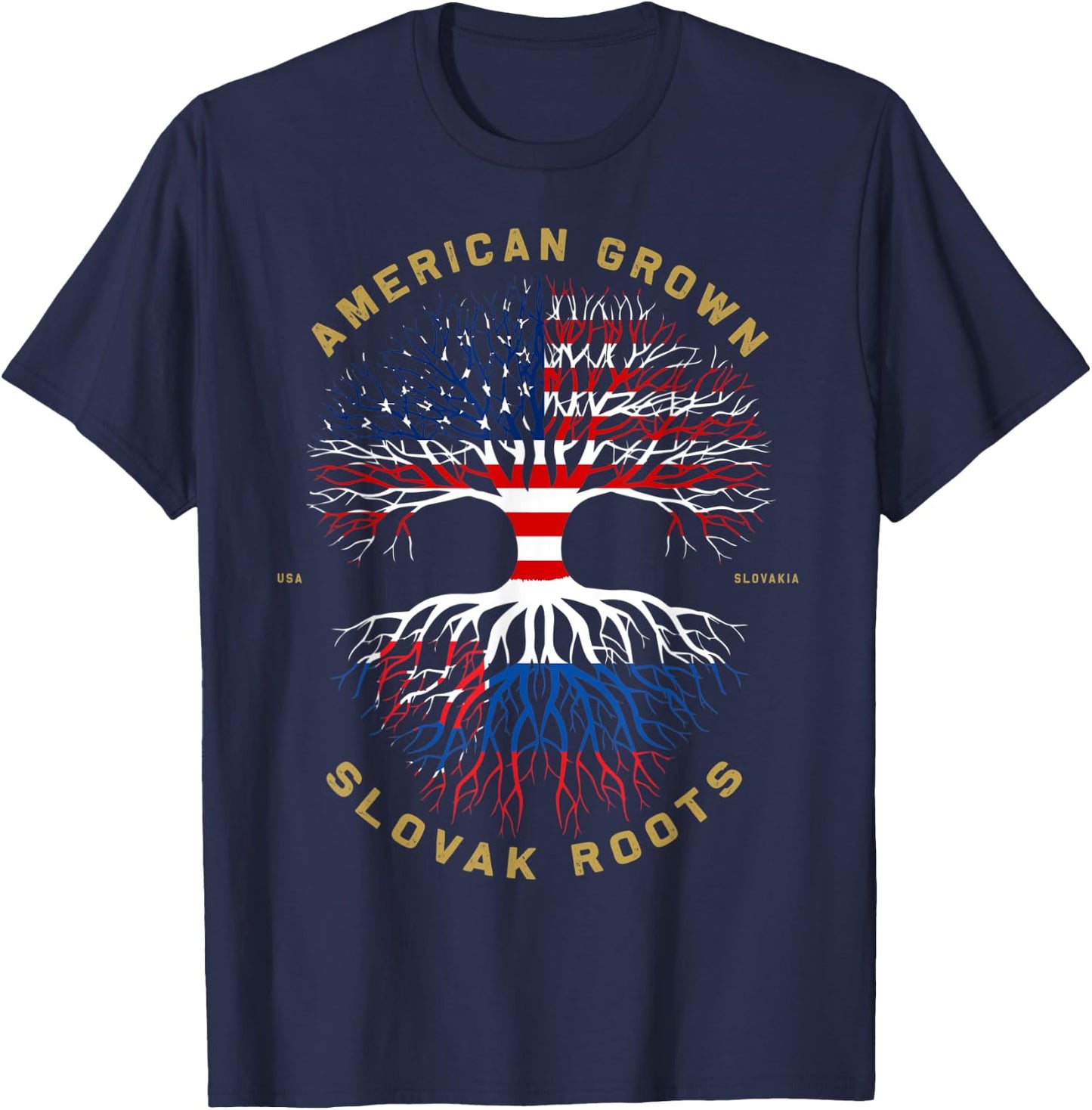 American Grown With Slovak Roots Tree USA Flag Unique Gifts T-Shirt - T-Shirt | Navy
