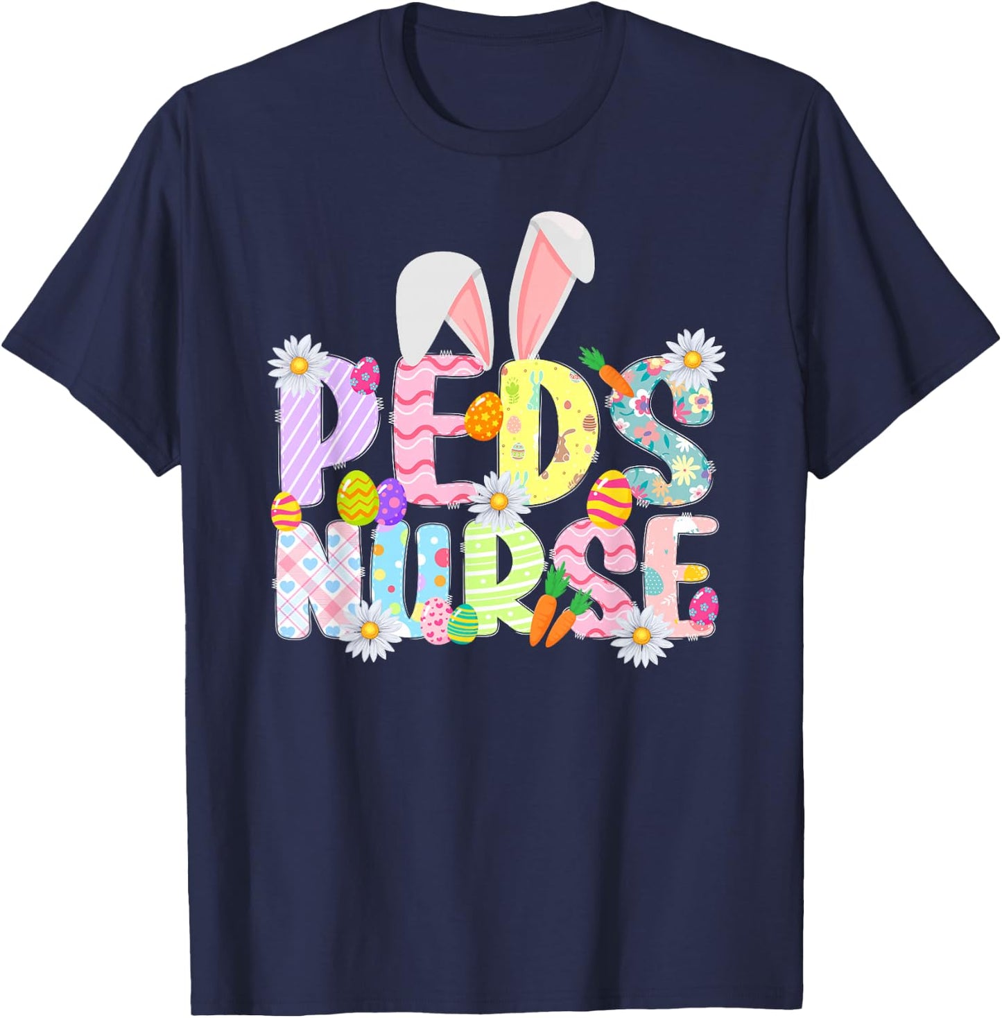 Peds Nurse Easter Bunny Pediatric Nurse Easter Day T-Shirt - T-Shirt | Navy