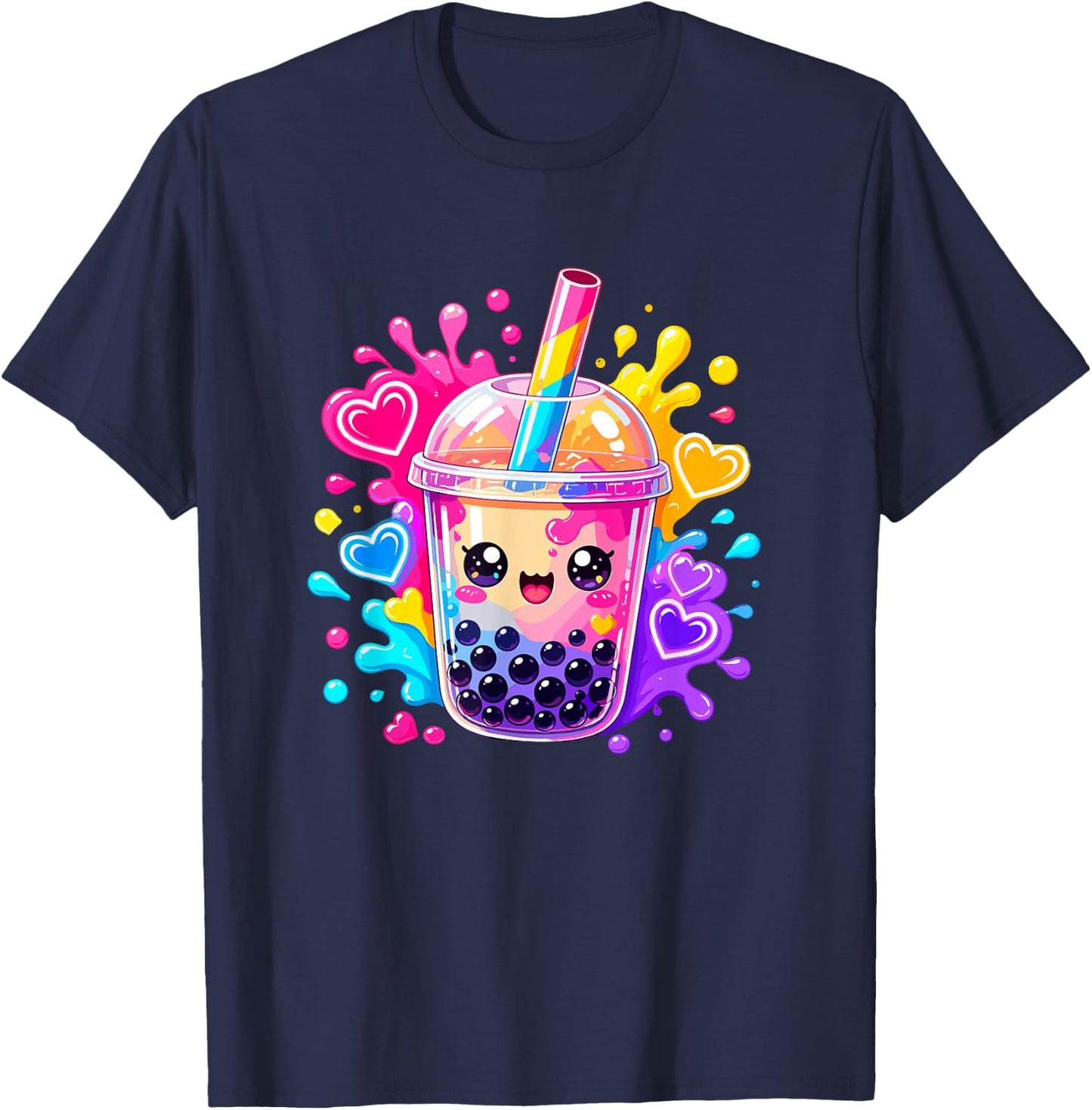 Niedliche Kawaii Boba Bubble Tea Lover Anime Herzen T-Shirt - T-Shirt | Navy