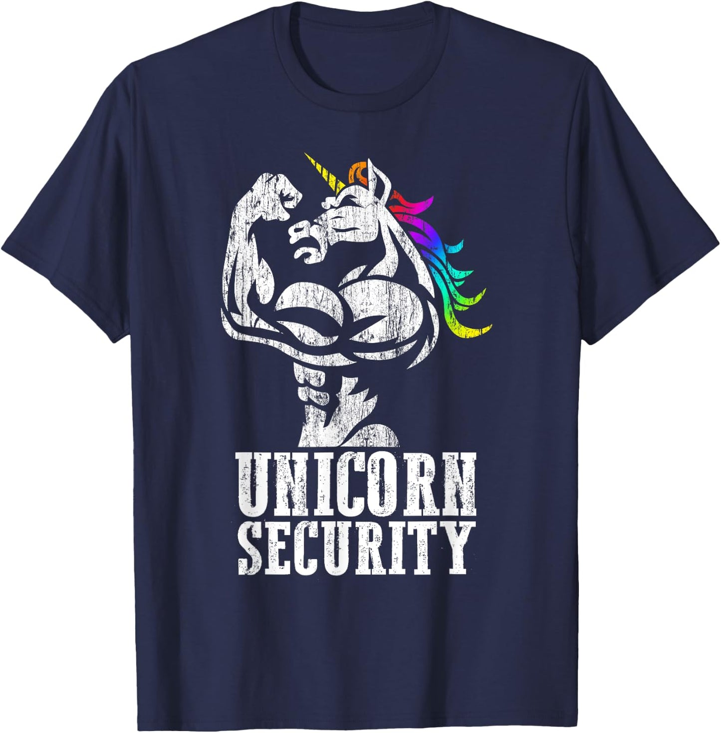 Unicorn Security Rainbow Muscle Manly Funny Christmas Gift T-Shirt - T-Shirt | Navy
