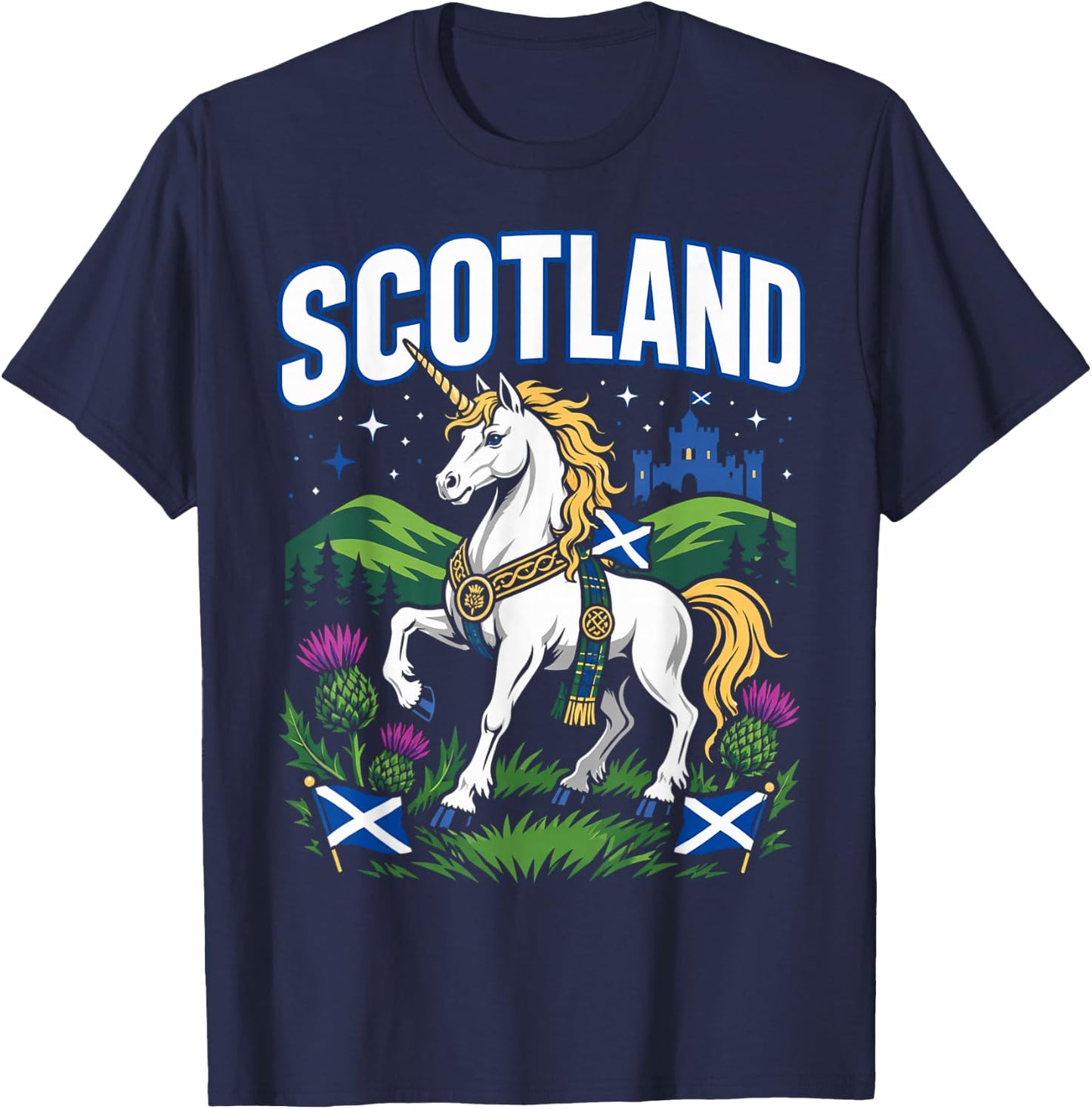 Men Scottish Unicorn Flag Thistle T-Shirt - T-Shirt | Navy