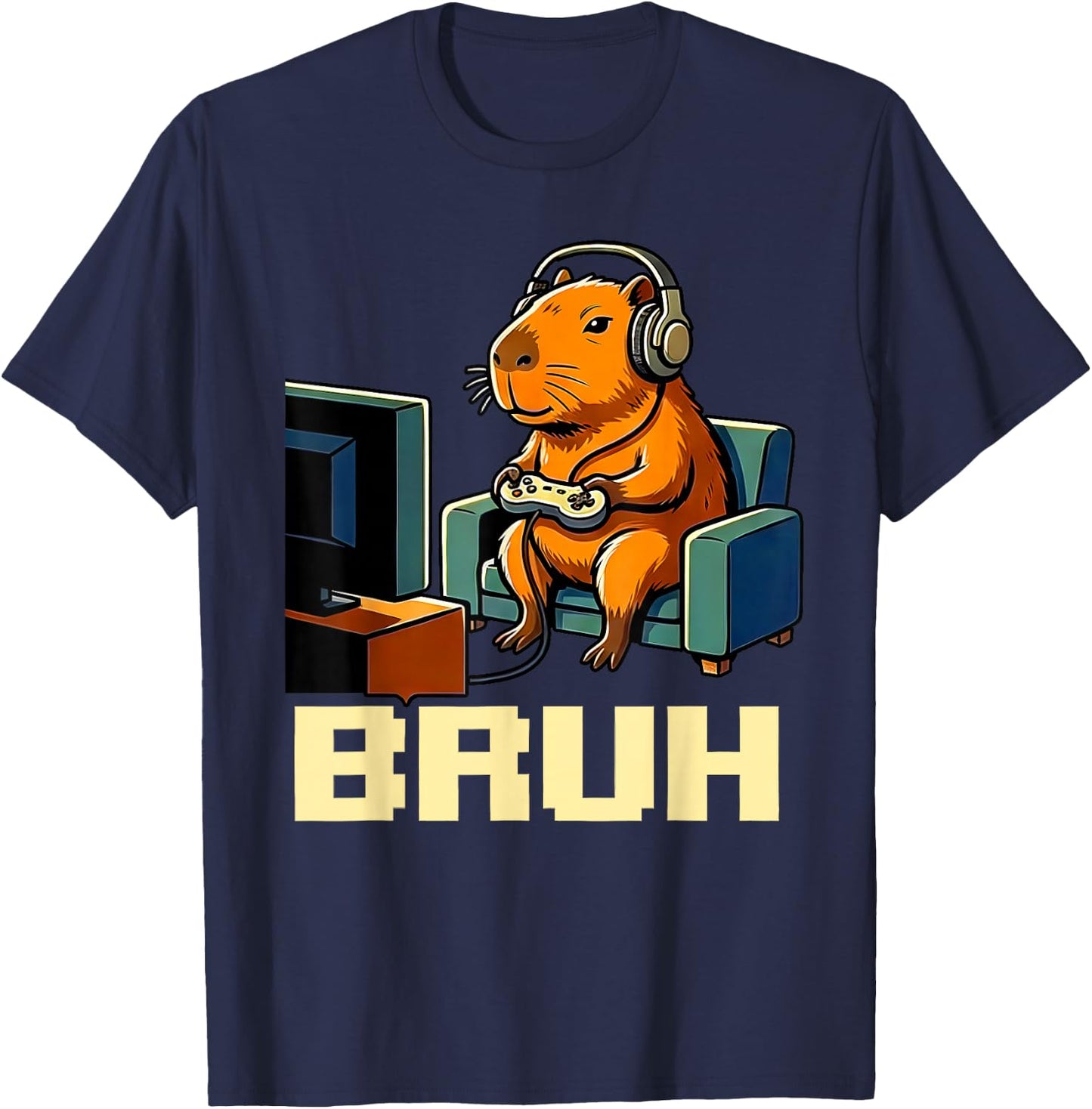 Bruh Video Games Boys Capybara Birthday Boy Bruh Gamer T-Shirt - T-Shirt | Navy