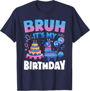 Bruh It's My Birthday Llama Pinata Kids Party T-Shirt - T-Shirt | Navy