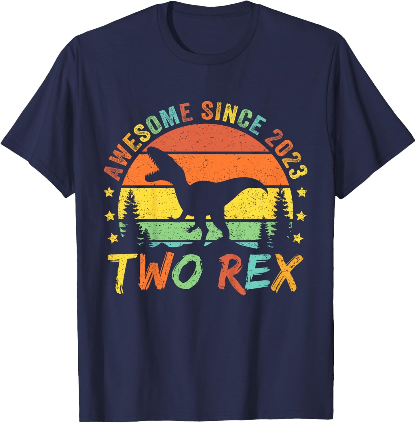 Kids Two Rex 2nd Birthday Boy Second Dinosaur 2 Year Old T-Shirt - T-Shirt | Navy