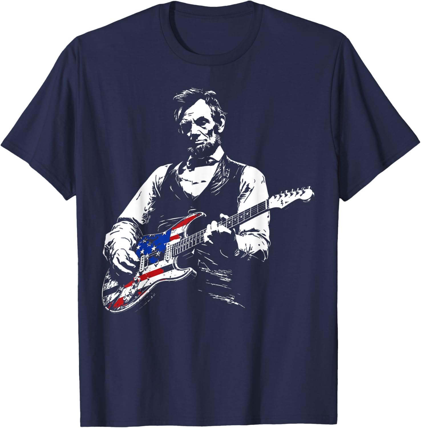 Abraham Lincoln American Flag Guitar Vintage Rock Music T-Shirt - T-Shirt | Navy
