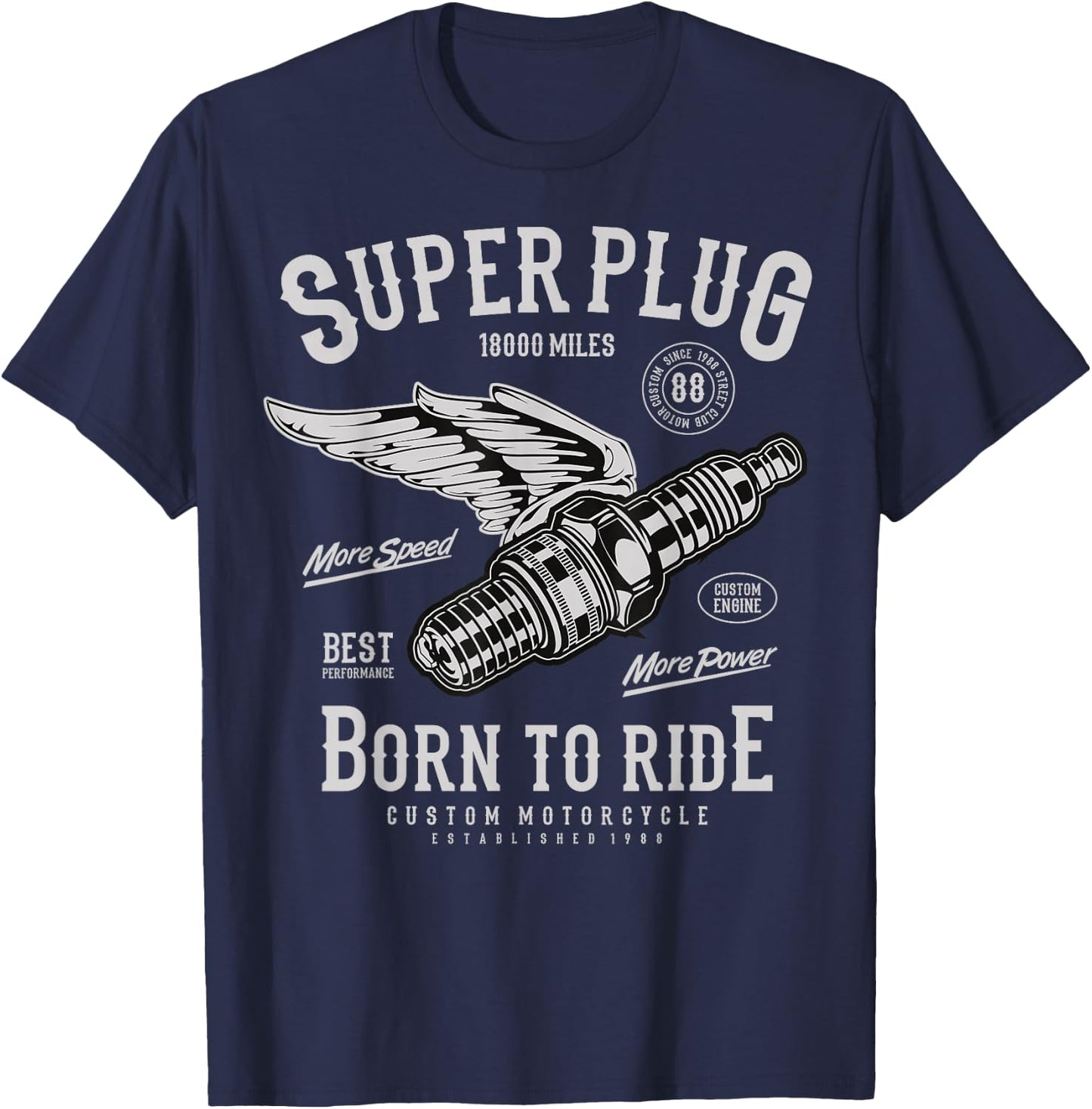 Super Spark Plug Vintage Motorcycle Born to Ride T-Shirt - T-Shirt | Navy