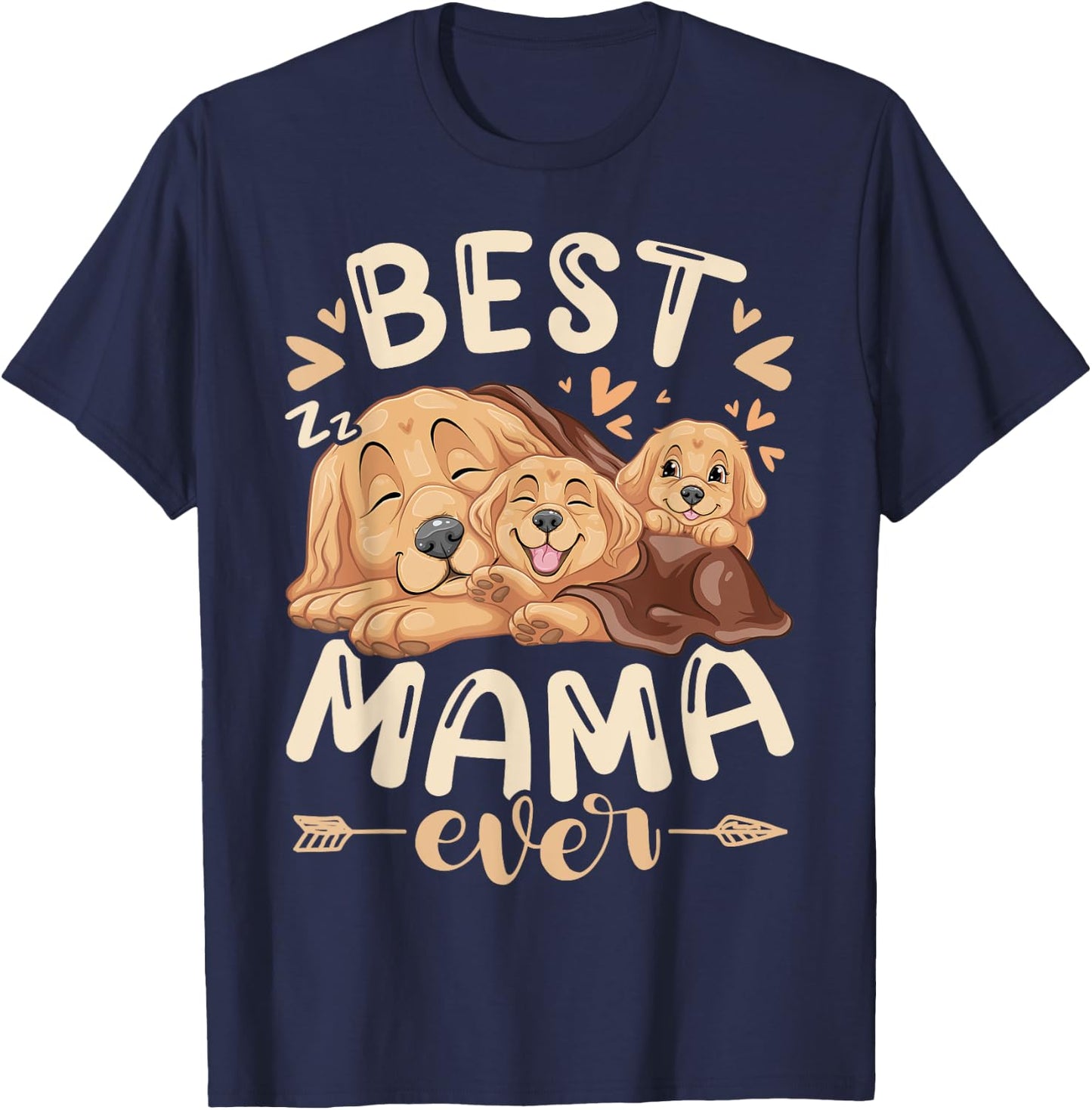 Best Mama Ever, Golden Retriever & 2 Puppies, Mothers Day T-Shirt - T-Shirt | Navy