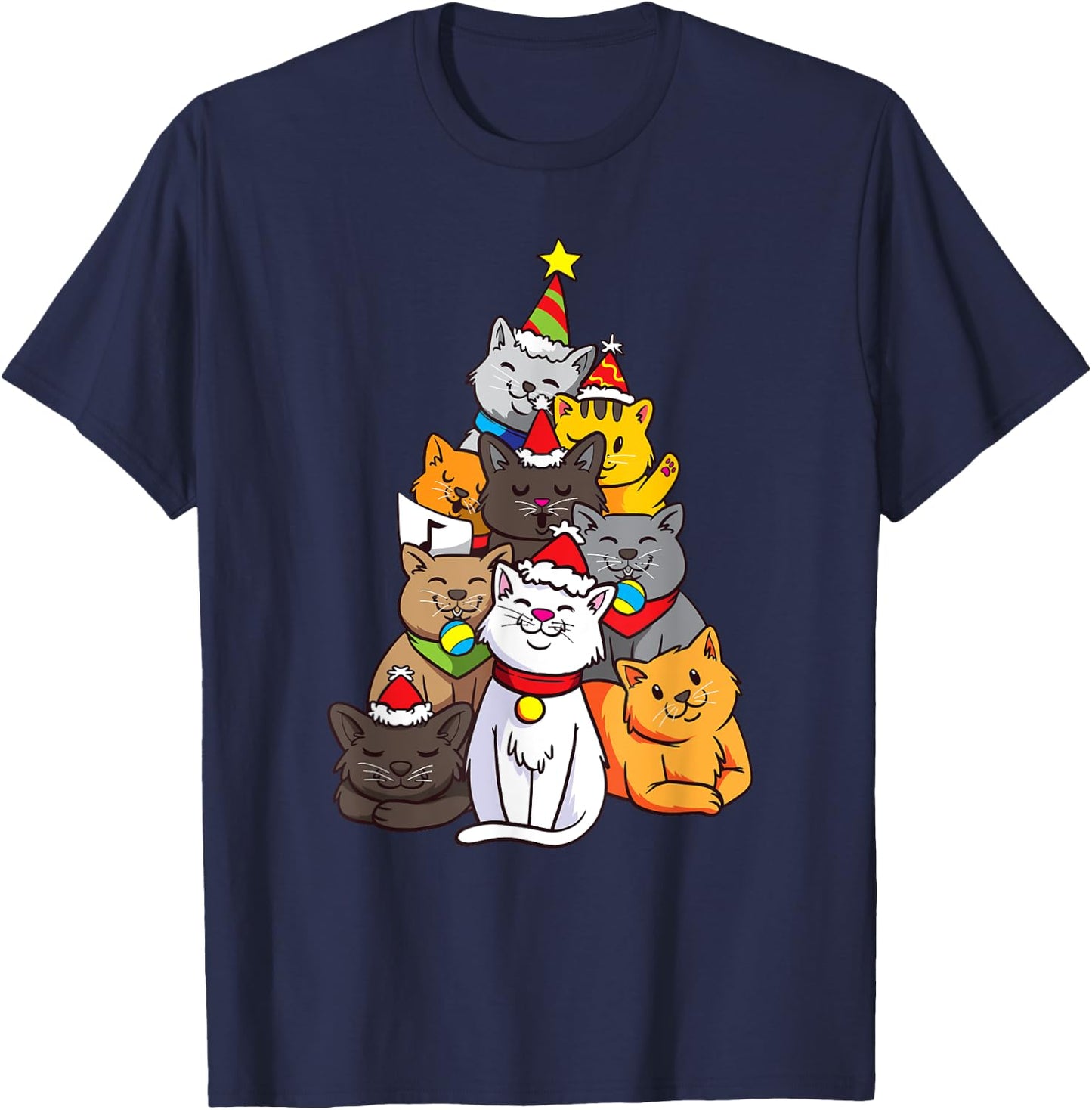 Cute Cat Tree Cats Kitten Christmas Christmas Tree T-Shirt - T-Shirt | Navy