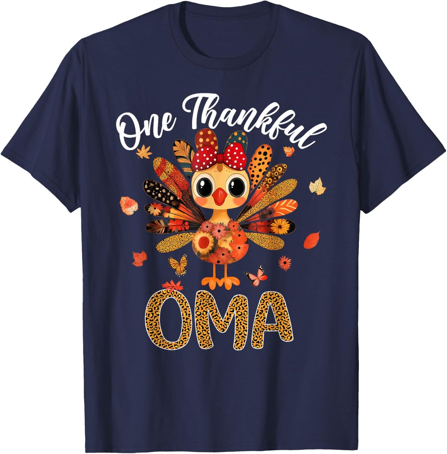 One Thankful Oma Autumn Fall Turkey Thanksgiving Women T-Shirt - T-Shirt | Navy