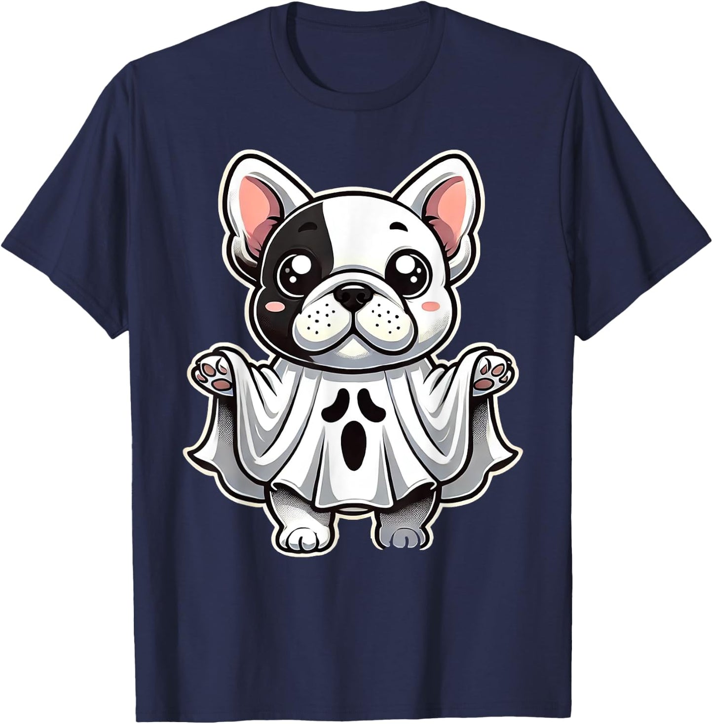 Cute French Bulldog Ghost Costume Puppy Halloween Pup Men Women Kids T-Shirt - T-Shirt | Navy