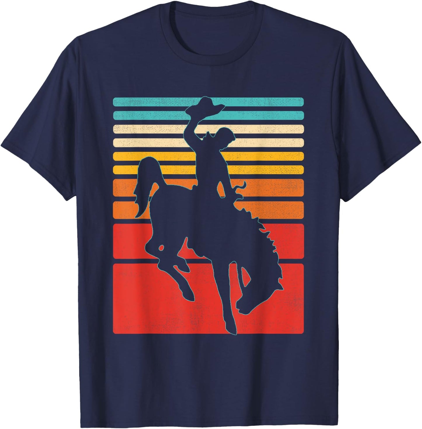 Rodeo Bucking Bronco Horse Retro Style T-Shirt - T-Shirt | Navy