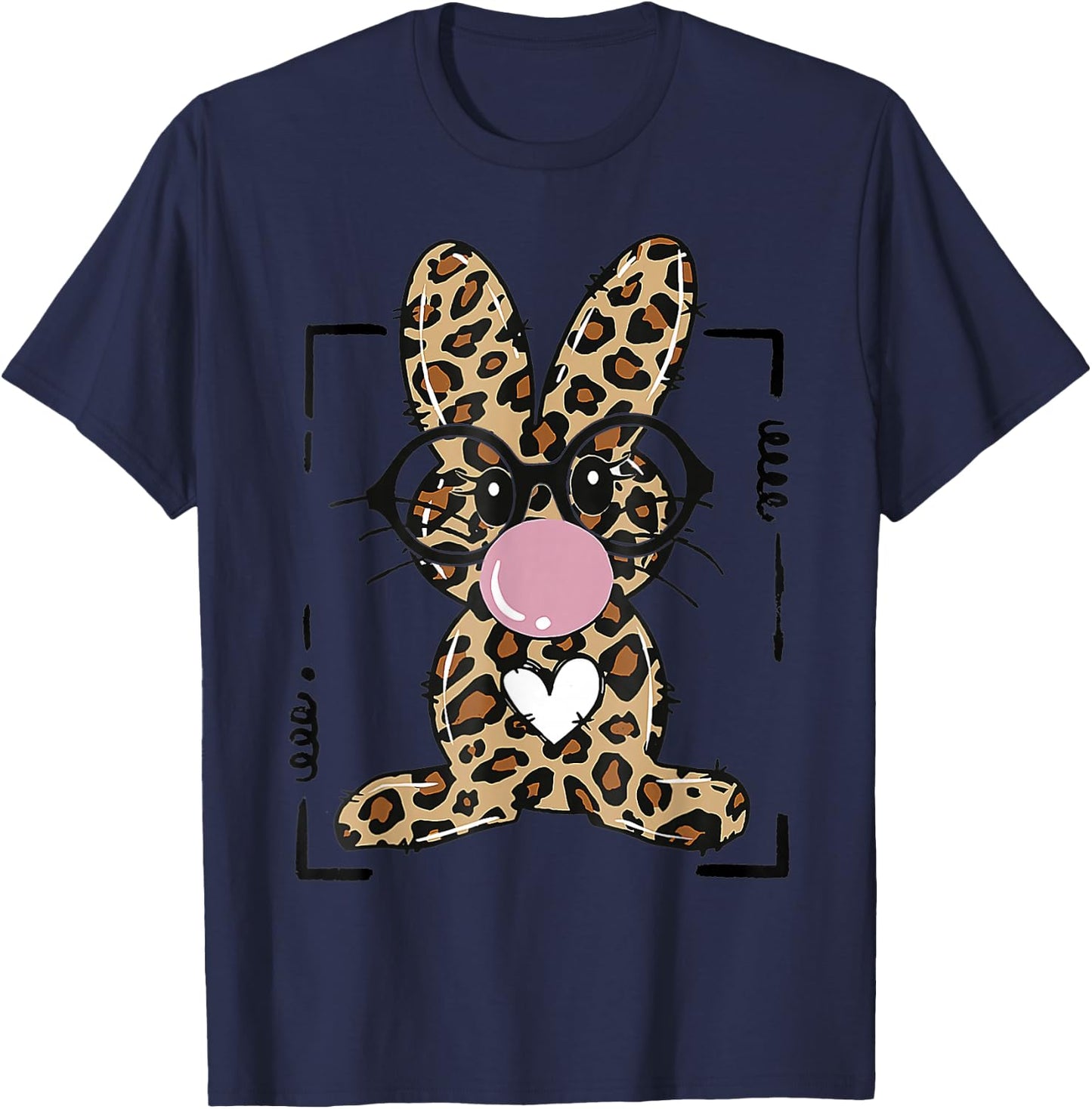 Leopard Rabbit Bunny Blowing Bubble Gum Easter Day T-Shirt - T-Shirt | Navy