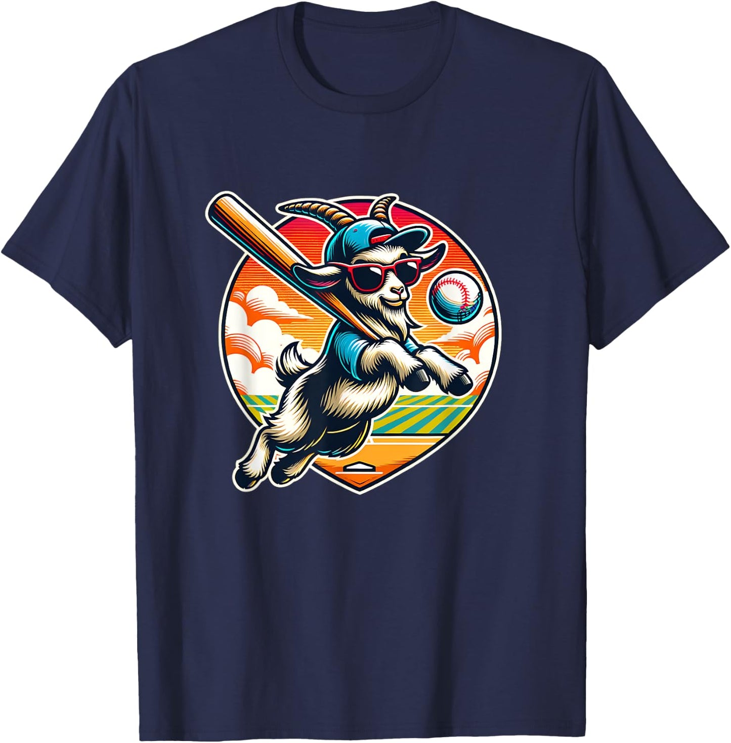 Goat Baseball Player Cool Sports Fan Art T-Shirt - T-Shirt | Navy