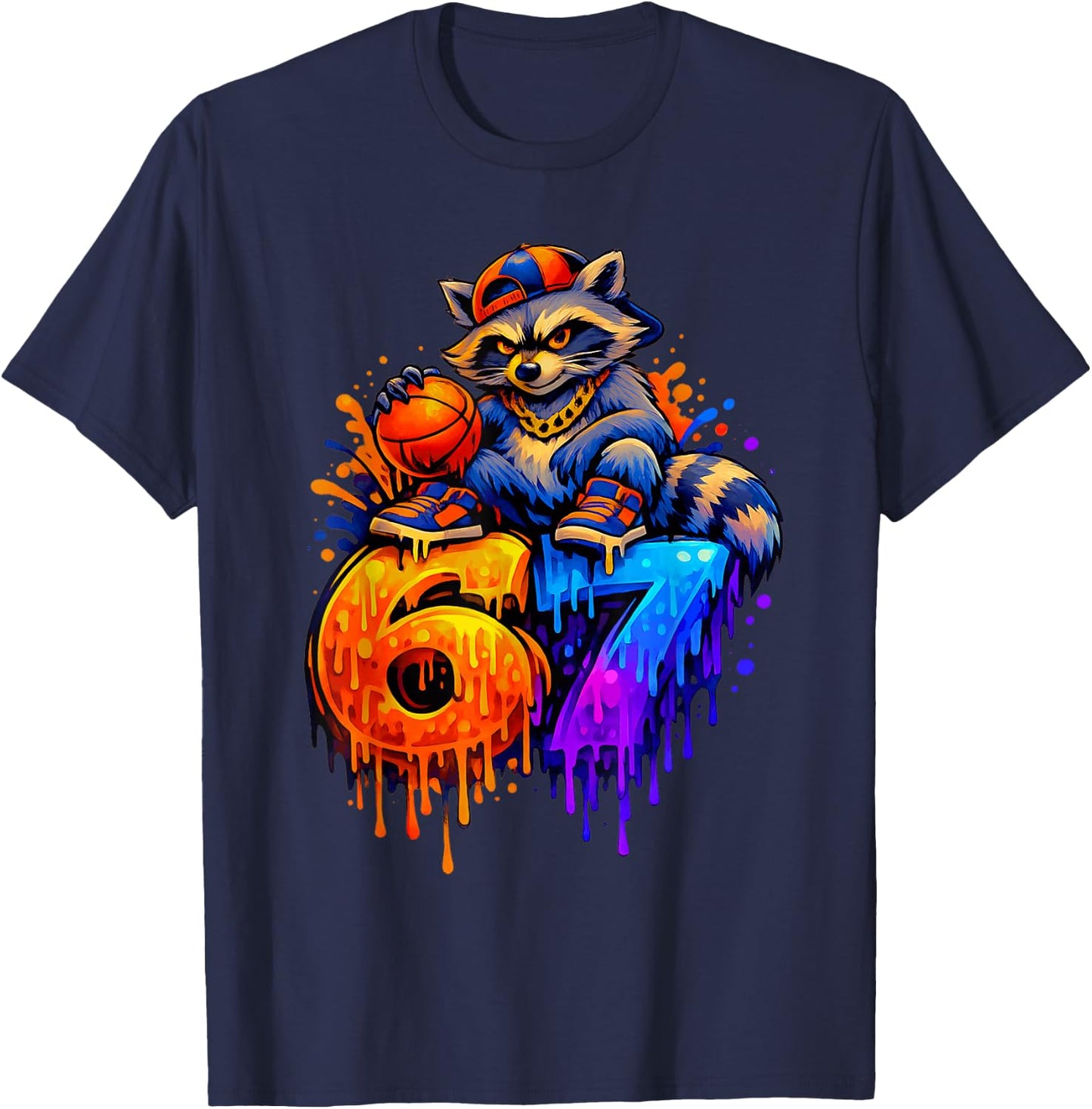 67 Basketball Waschbär Drip Kinder Jungen Jugend Mädchen Brainrot T-Shirt - T-Shirt | Navy