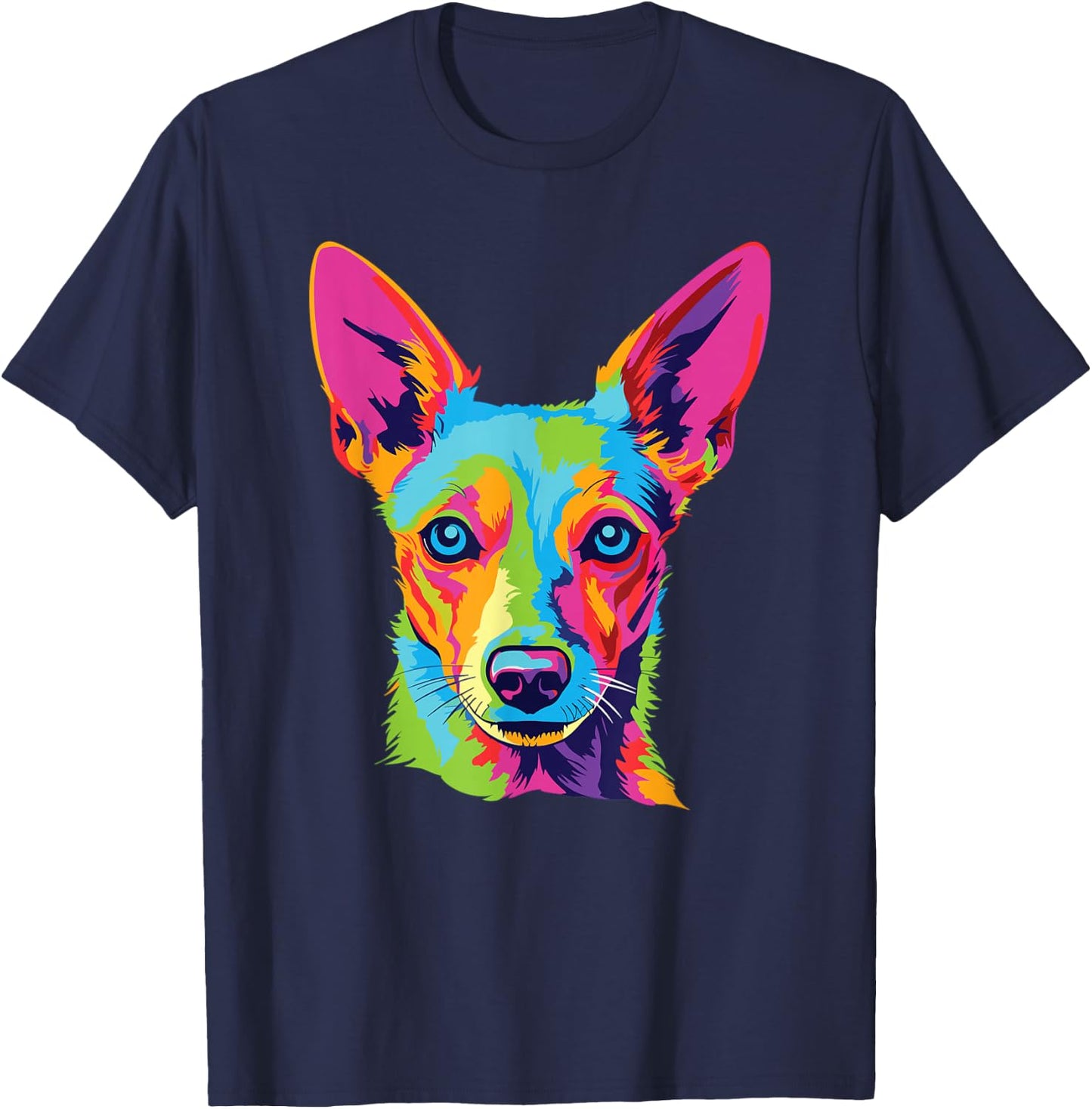 Watercolor Colorful Portuguese Podengo Pequeno Dog T-Shirt - T-Shirt | Navy