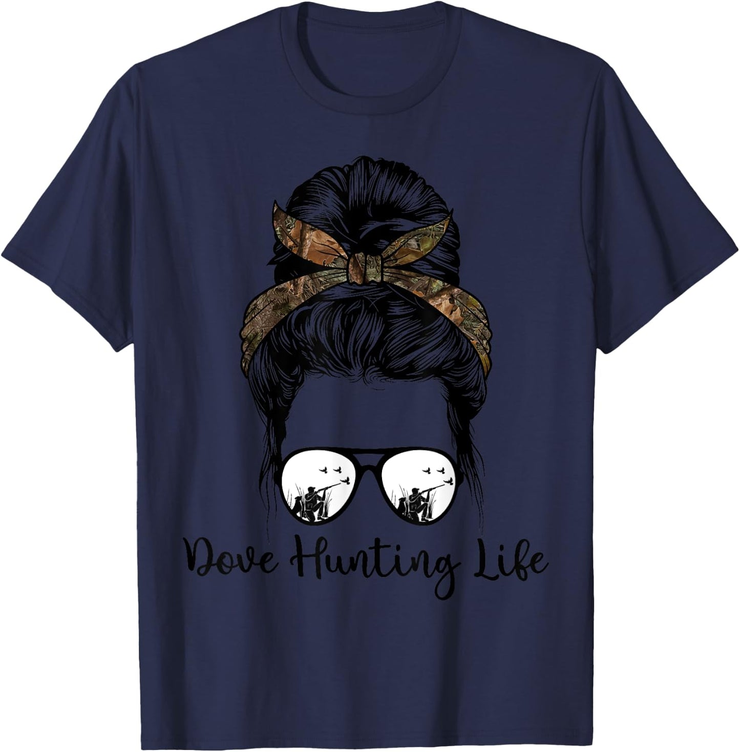 Messy Bun Dove Hunter Women’s Camouflage Hunting T-Shirt - T-Shirt | Navy