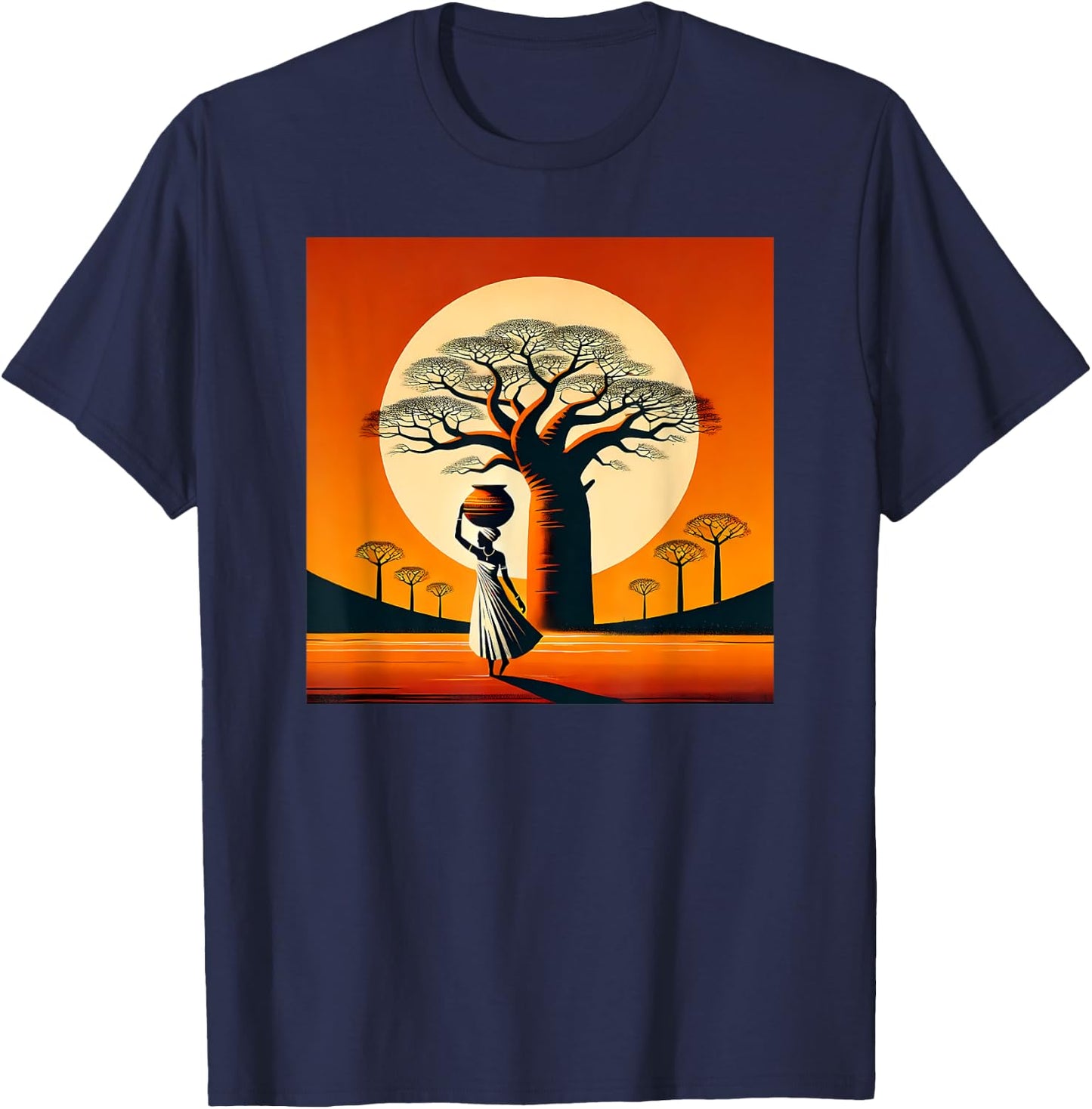 African Baobab, Sunset, Minimalist Style, Love Africa T-Shirt - T-Shirt | Navy