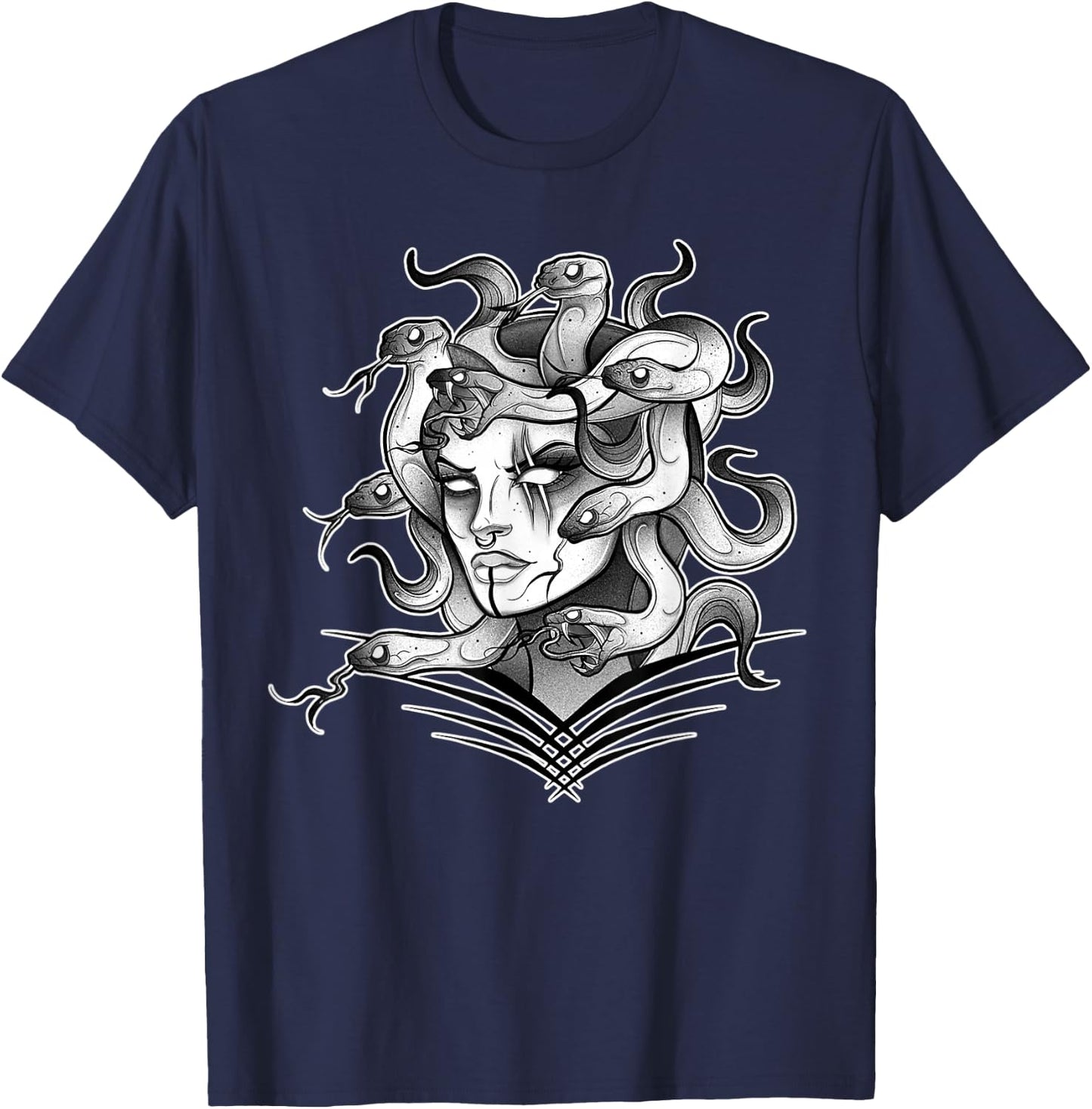 Medusa Snake Serpent x Greek Mythology Neo-Traditional T-Shirt - T-Shirt | Navy