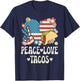 Peace Love Tacos American Flag Taco Tuesday Retro Taco Lover T-Shirt - T-Shirt | Navy
