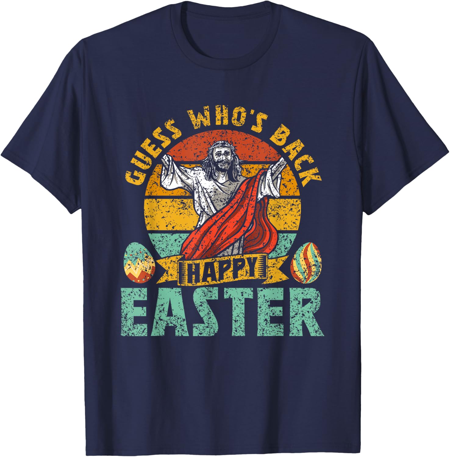 Guess Who's Back Happy Easter Egg Bunny T-Shirt - T-Shirt | Navy
