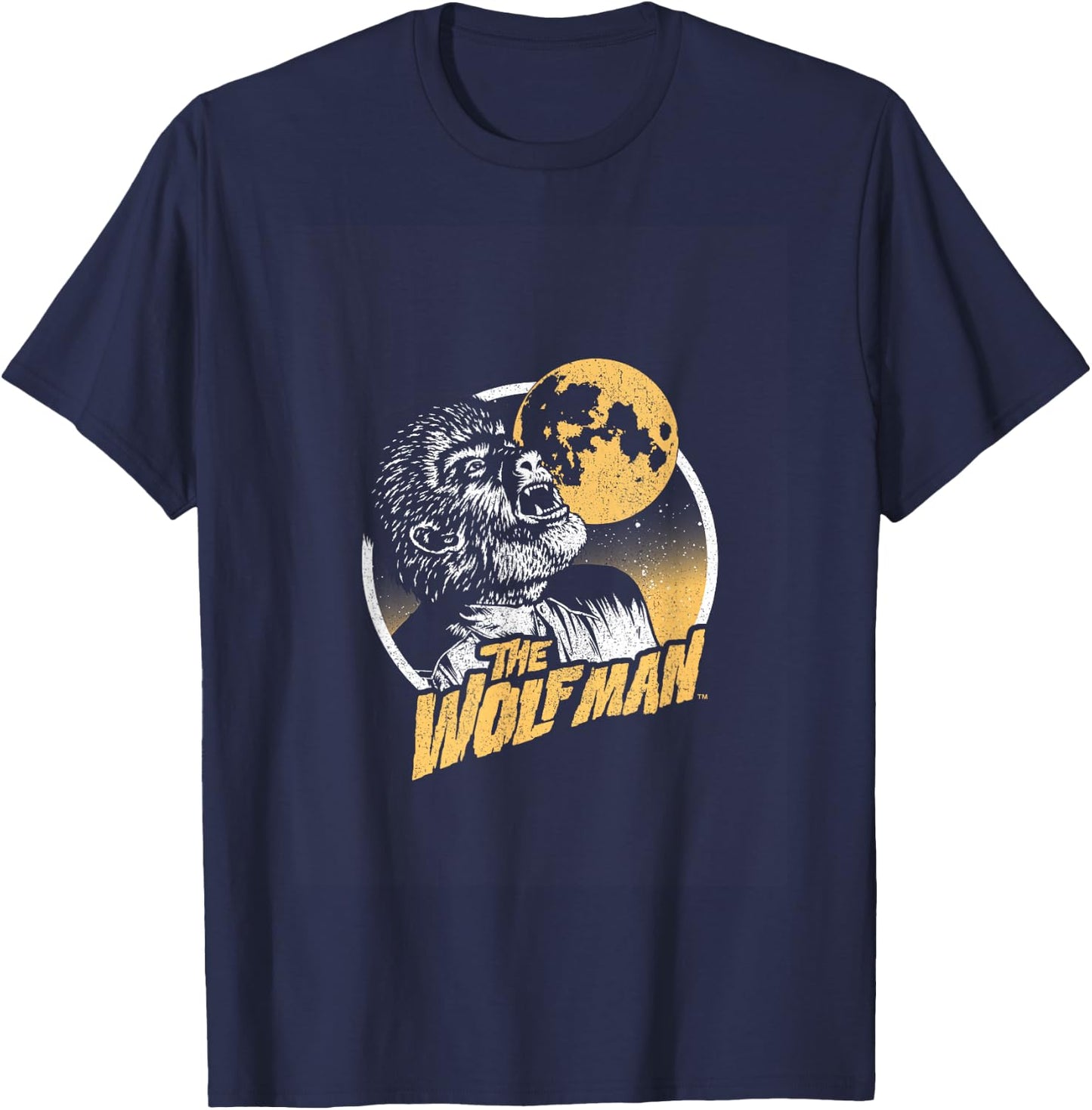 Universal Monsters Distressed Wolfman Circle Portrait Logo T-Shirt - T-Shirt | Navy