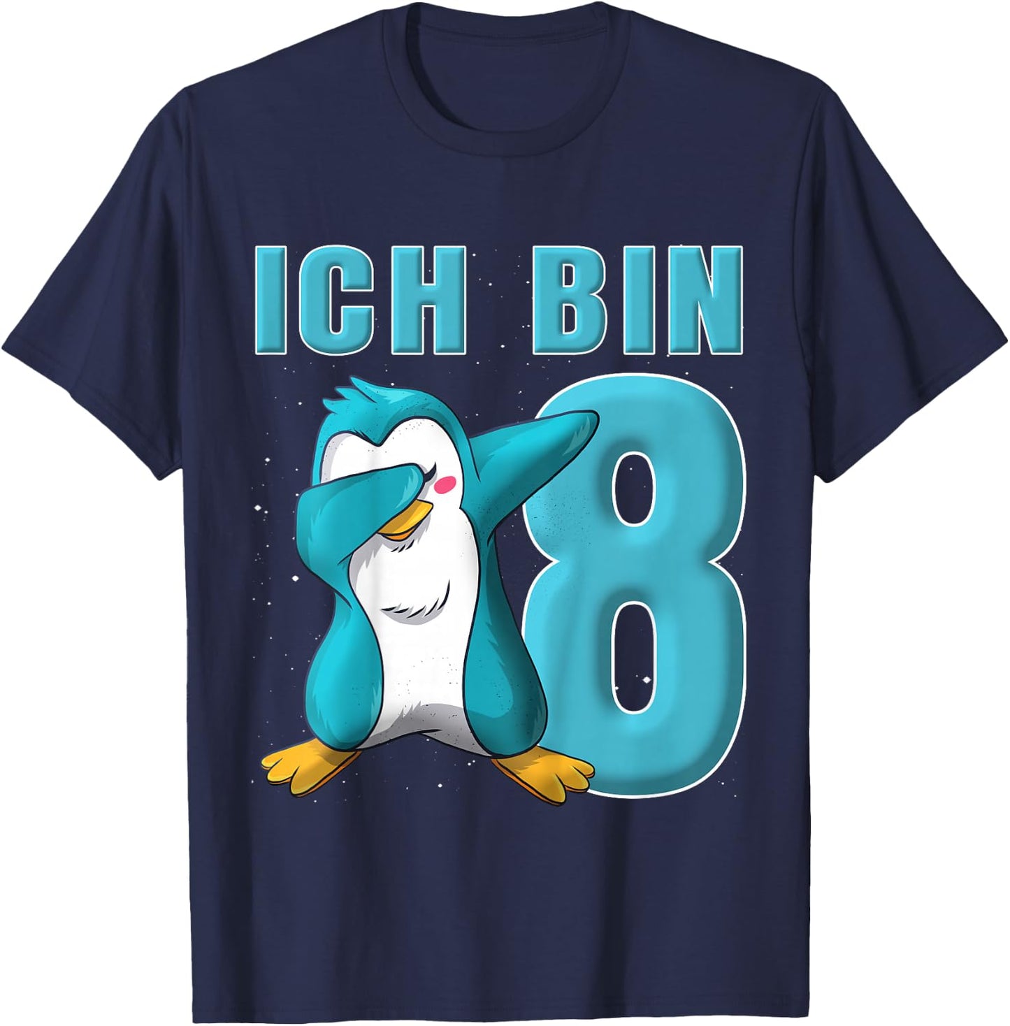 Children's Penguin 8 Years Boys Girls Penguin 8 Birthday , black, 80 T-Shirt - T-Shirt | Navy