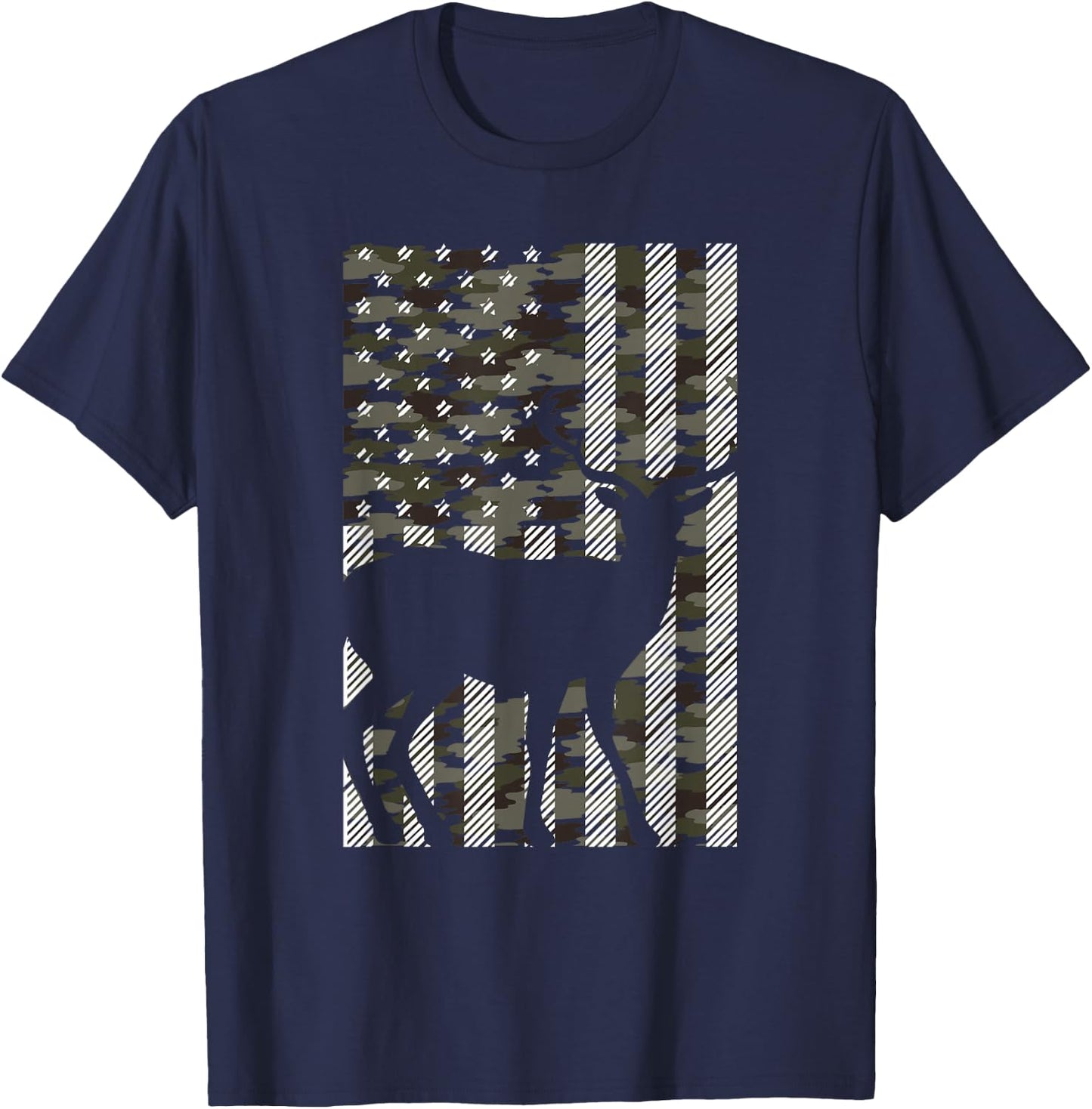 Camo American Flag Deer Vintage Buck Elk Hunting Hunter Gift T-Shirt - T-Shirt | Navy