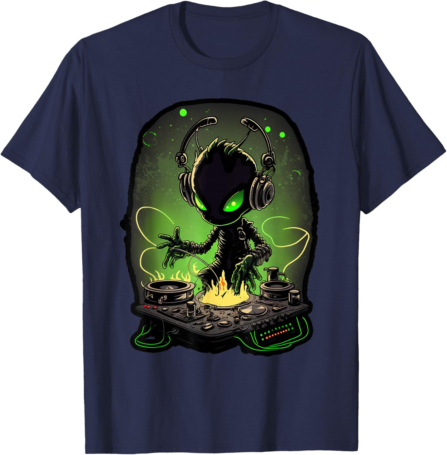 Astronaut Alien DJ, Alien DJing in Space, EDM Alien Rave T-Shirt - T-Shirt | Navy