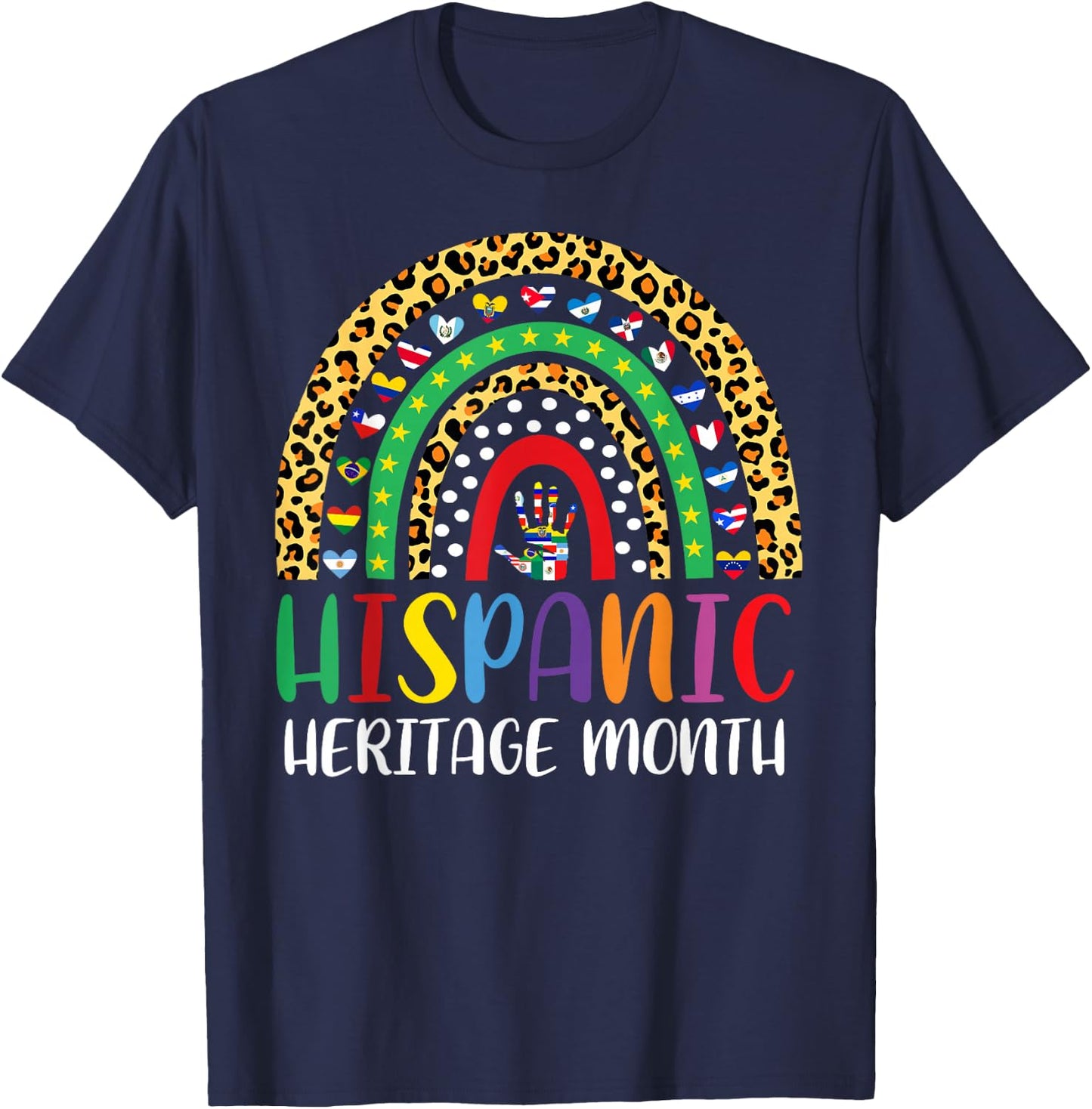 National Hispanic Heritage Month Rainbow Countries Flags T-Shirt - T-Shirt | Navy