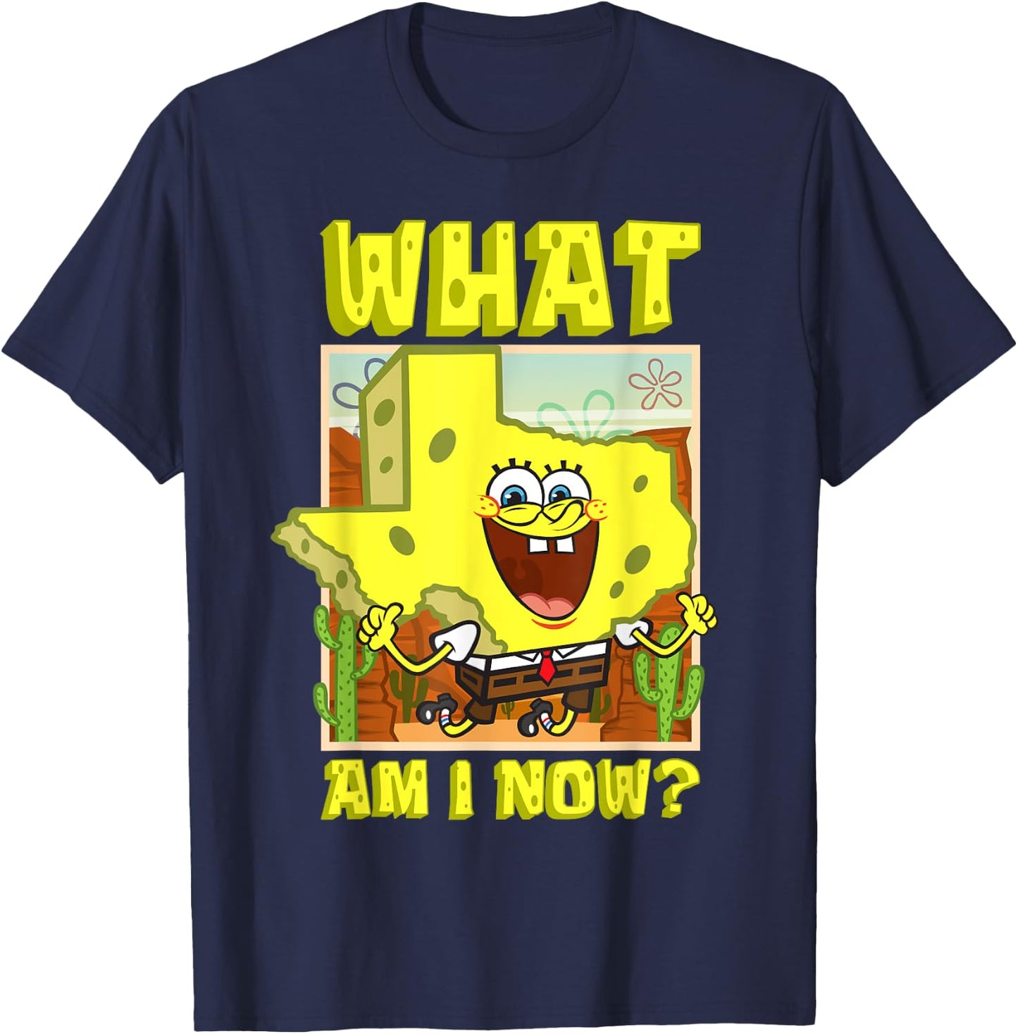 Mademark x SpongeBob SquarePants - SpongeBob Texas Map What Am I Texan SpongeBob T-Shirt - T-Shirt | Navy