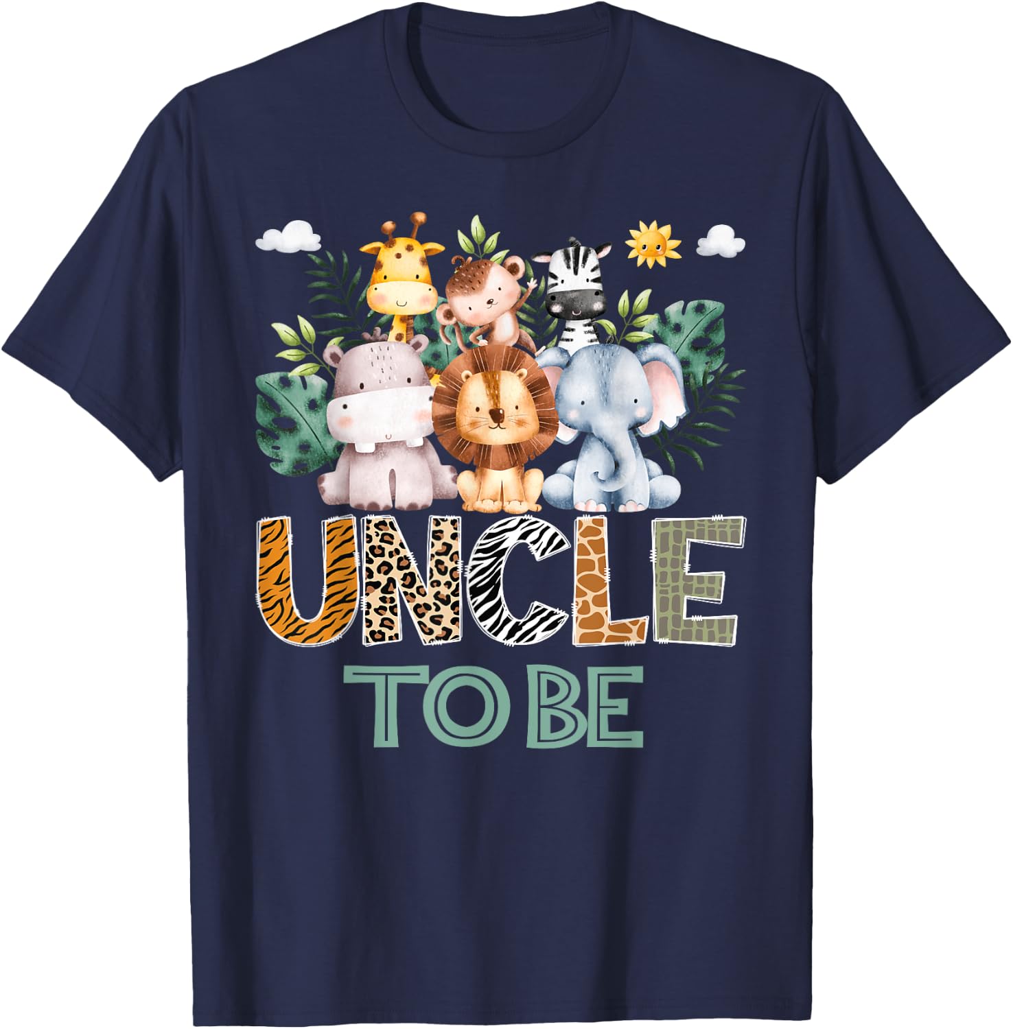 Soon To Be Uncle Jungle Animal Safari Gender Reveal T-Shirt - T-Shirt | Navy