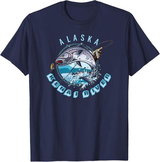 Kenai River Alaska Alaskan Salmon Fishing Trip AK Souvenir T-Shirt - T-Shirt | Navy