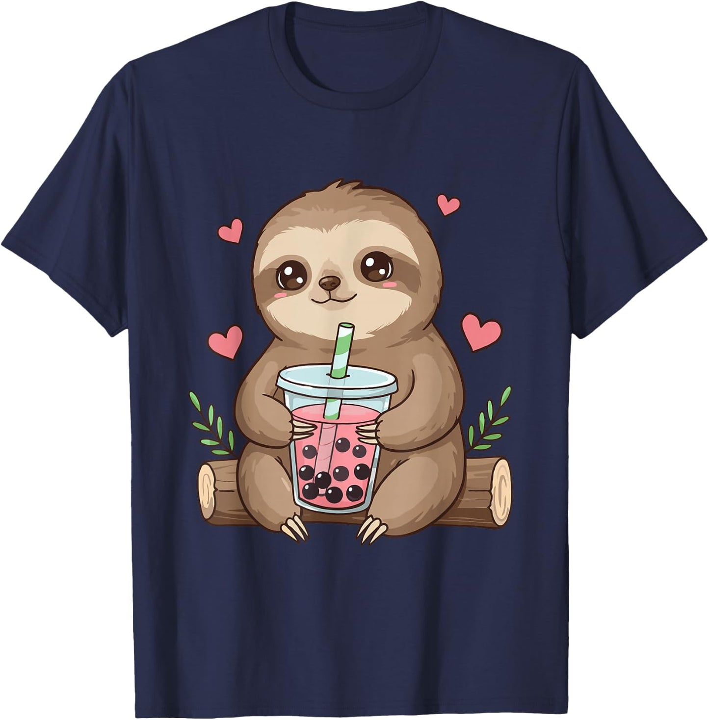 Cute Sloth Boba Bubble Milk Tea Kawaii Women Girls Sloth T-Shirt - T-Shirt | Navy