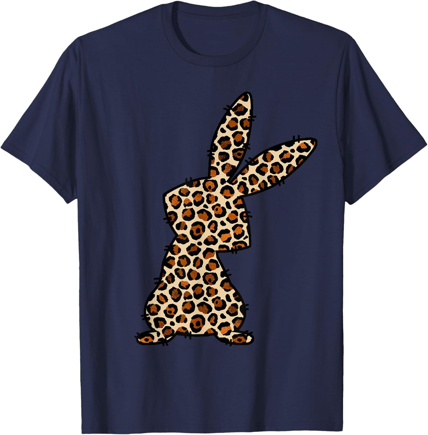 Women's Happy Easter Bunny Leopard Print Leo Rabbit Ears Easter , White T-Shirt - T-Shirt | Navy
