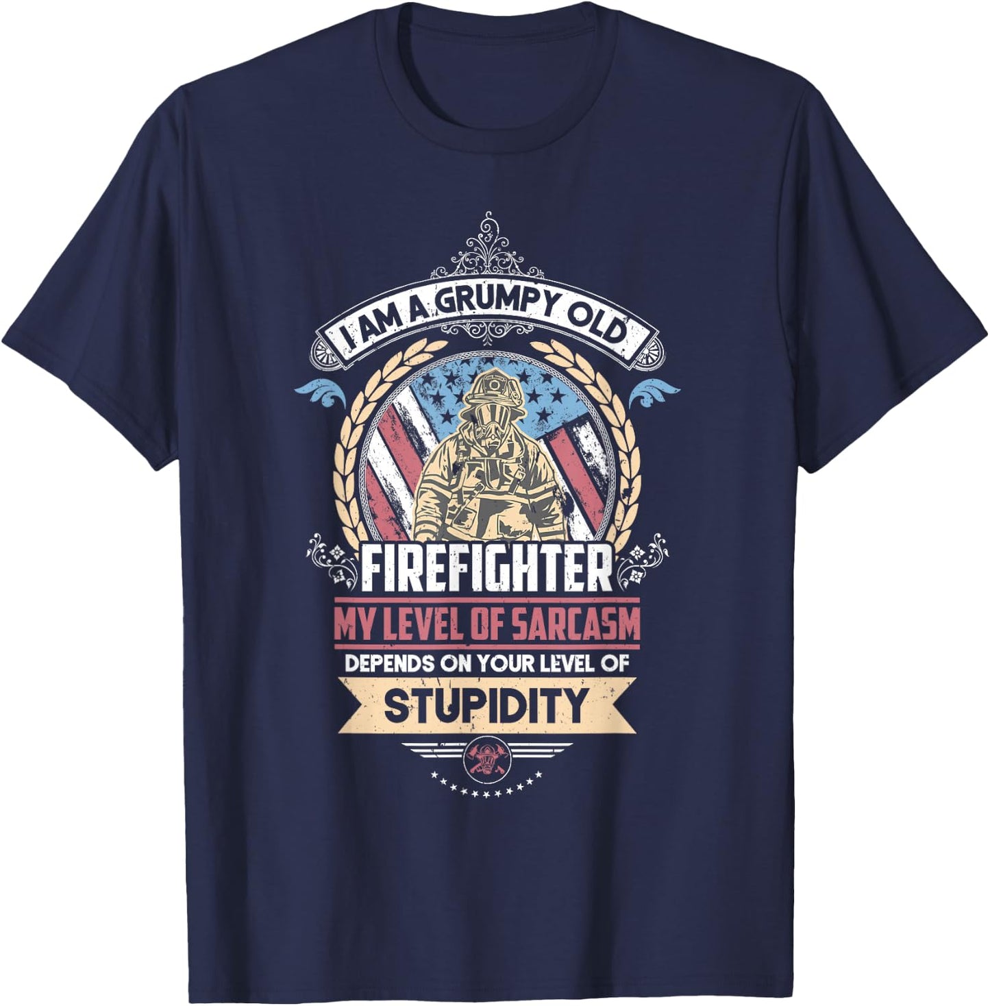 Grumpy Old Firefighter Patriotic Usa American Flag T-Shirt - T-Shirt | Navy
